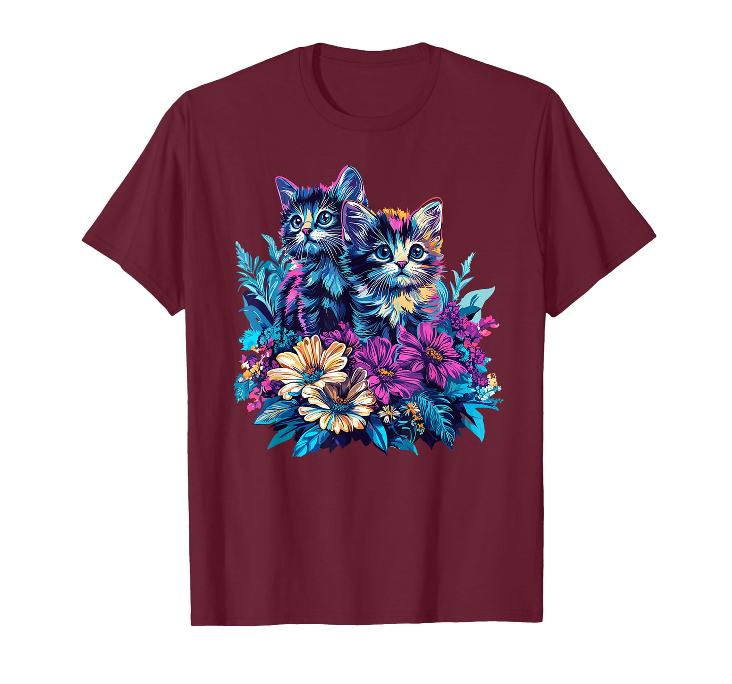 Adorable Kittens With Colorful Flowers T-Shirt