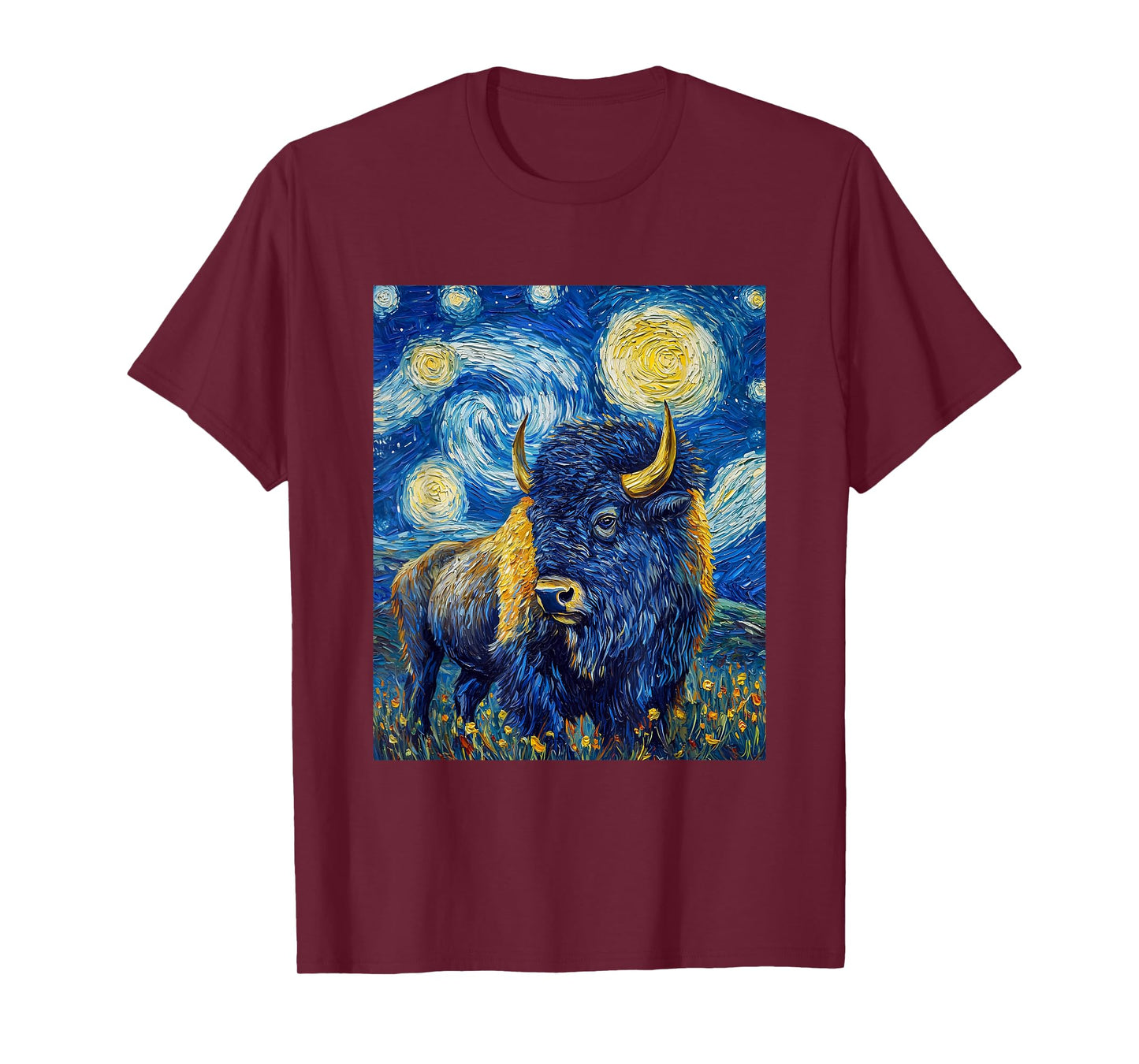 Bison Buffalo - Van Gogh Style - Starry Night Graphic T-Shirt
