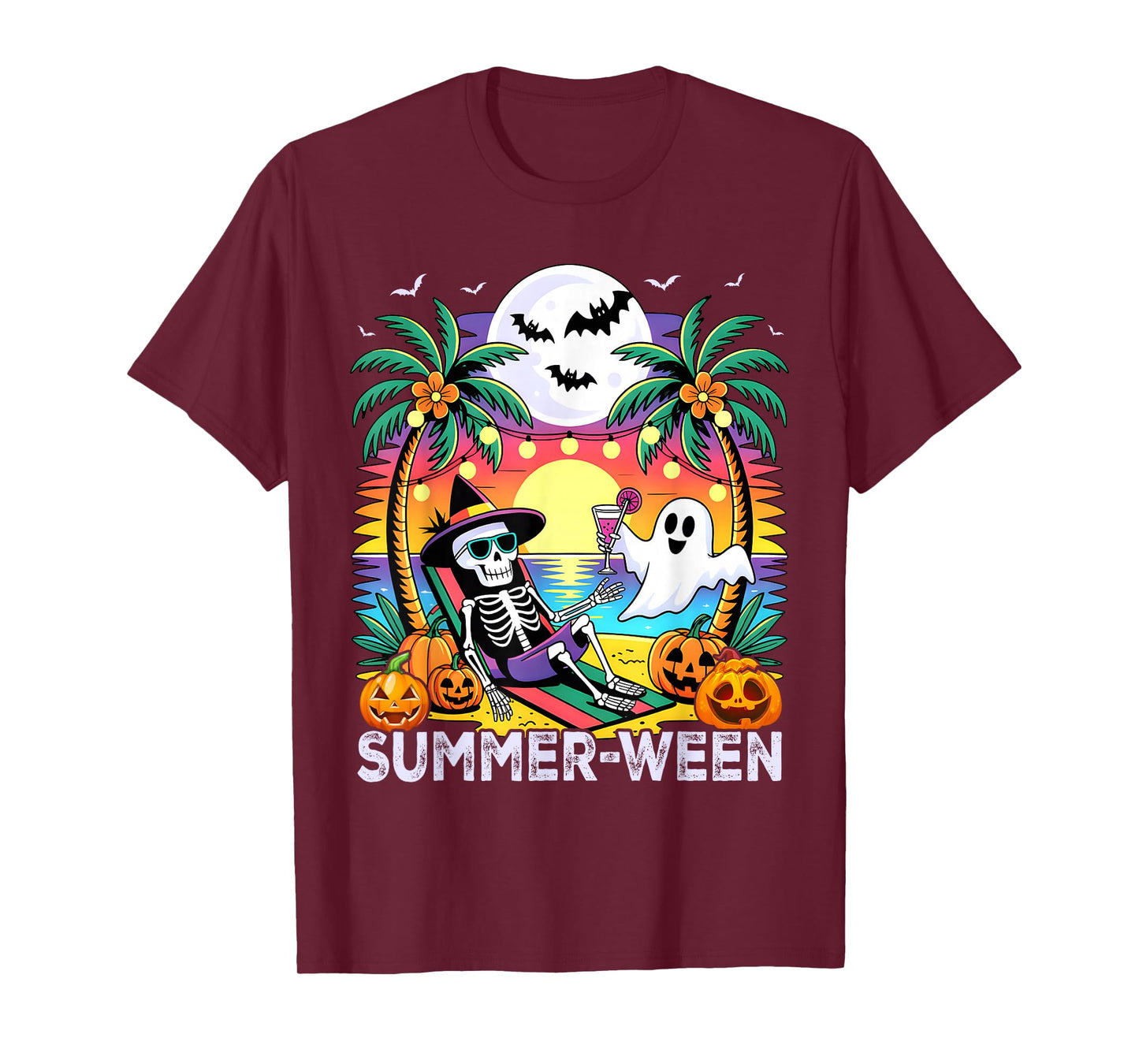 Beach Party Halloween Vibes Summerween Skeleton Ghost T-Shirt