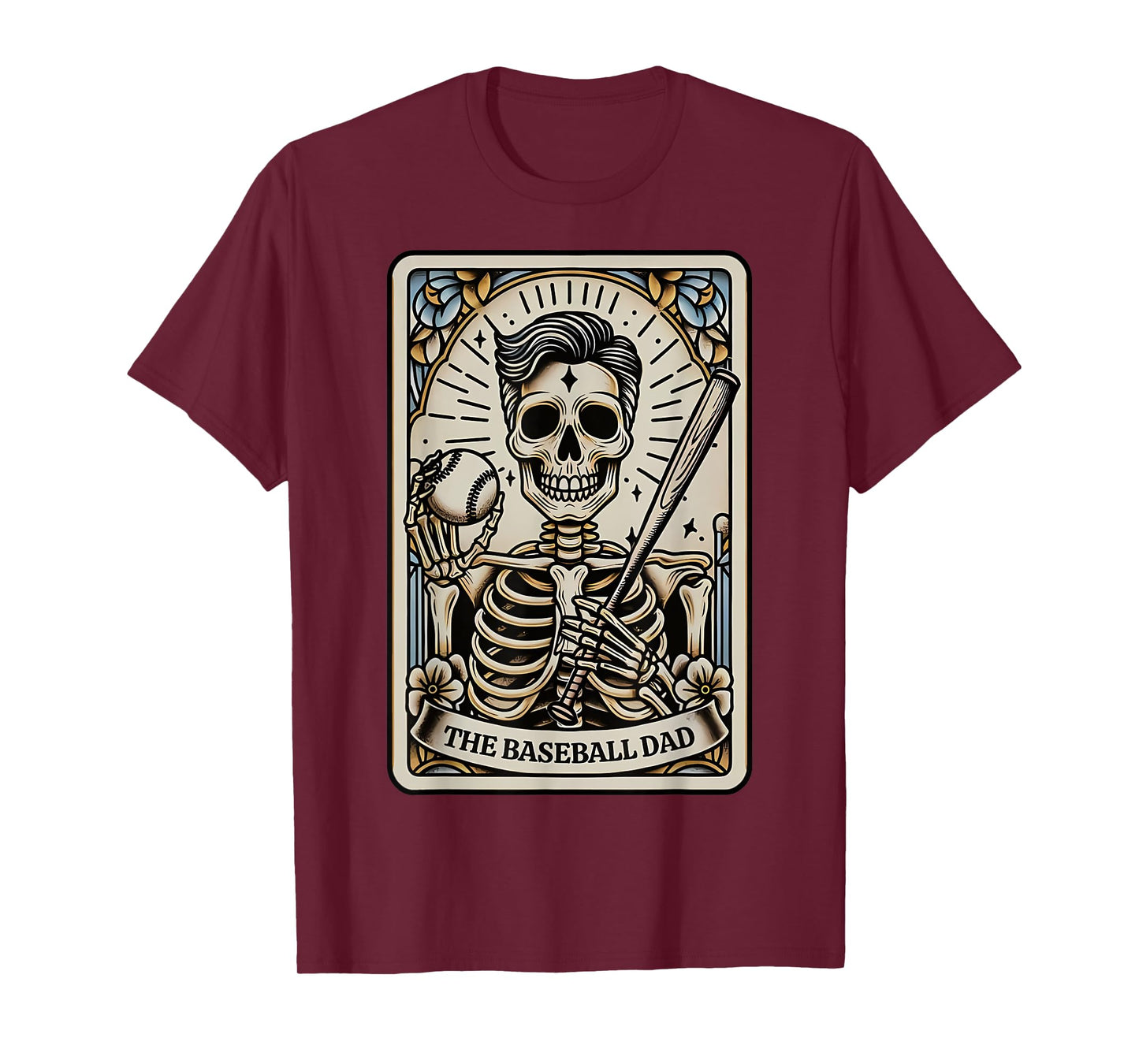 Funny Skeleton Baseball Dad Tarot Card Halloween Sport Lover T-Shirt