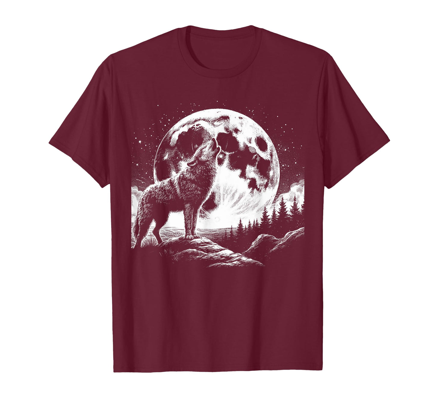 Wolf Howling Moon Graphic Tee -Nature Wildlife Forest Animal T-Shirt