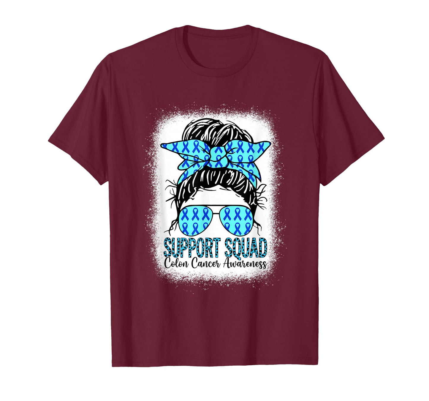Support Squad Messy Bun Blue Ribbon Colon Cancer Awareness T-Shirt