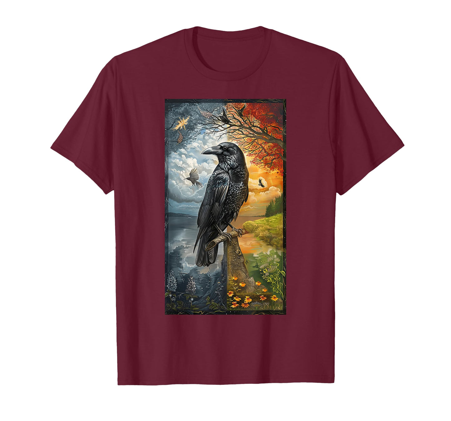 Ravens Journey Raven Moon Floral Nature Birds T-Shirt
