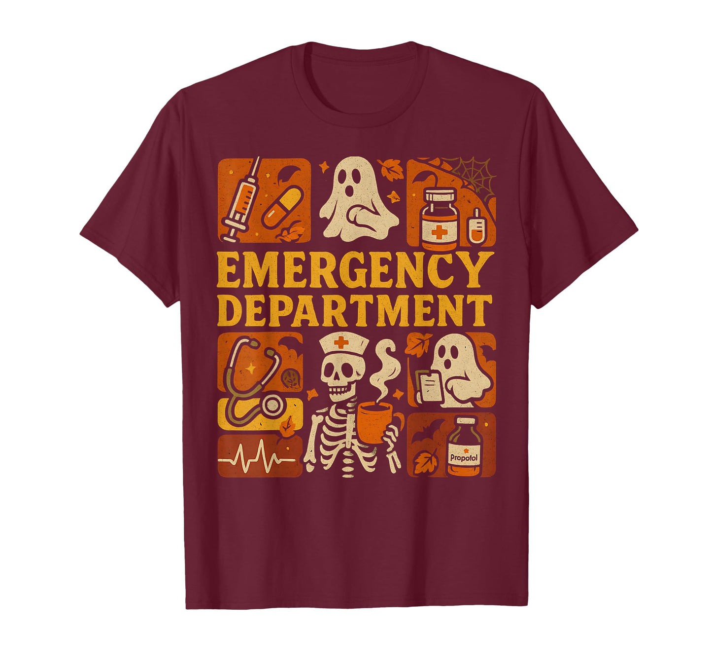 Emergency Department ER Nurse Squad Skeleton Ghost Halloween T-Shirt