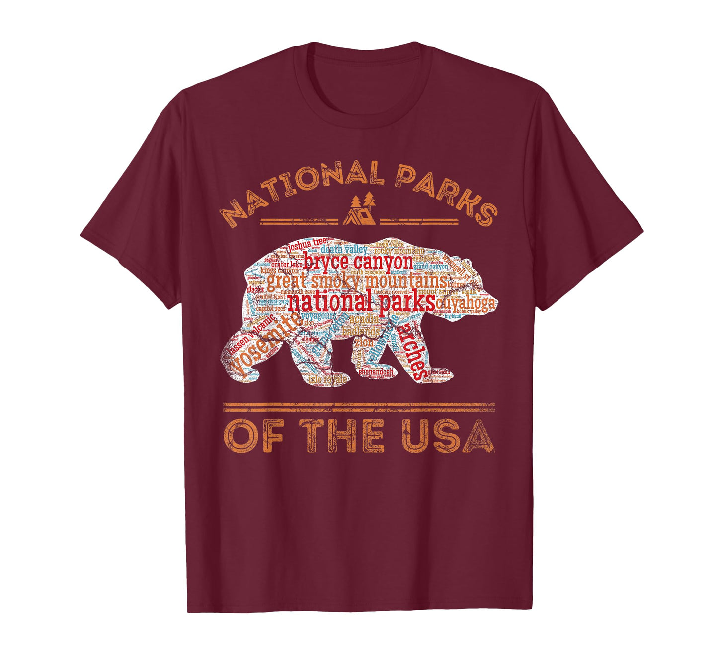 National Parks Bear Hiking Travel Camping Outdoors Retro USA T-Shirt
