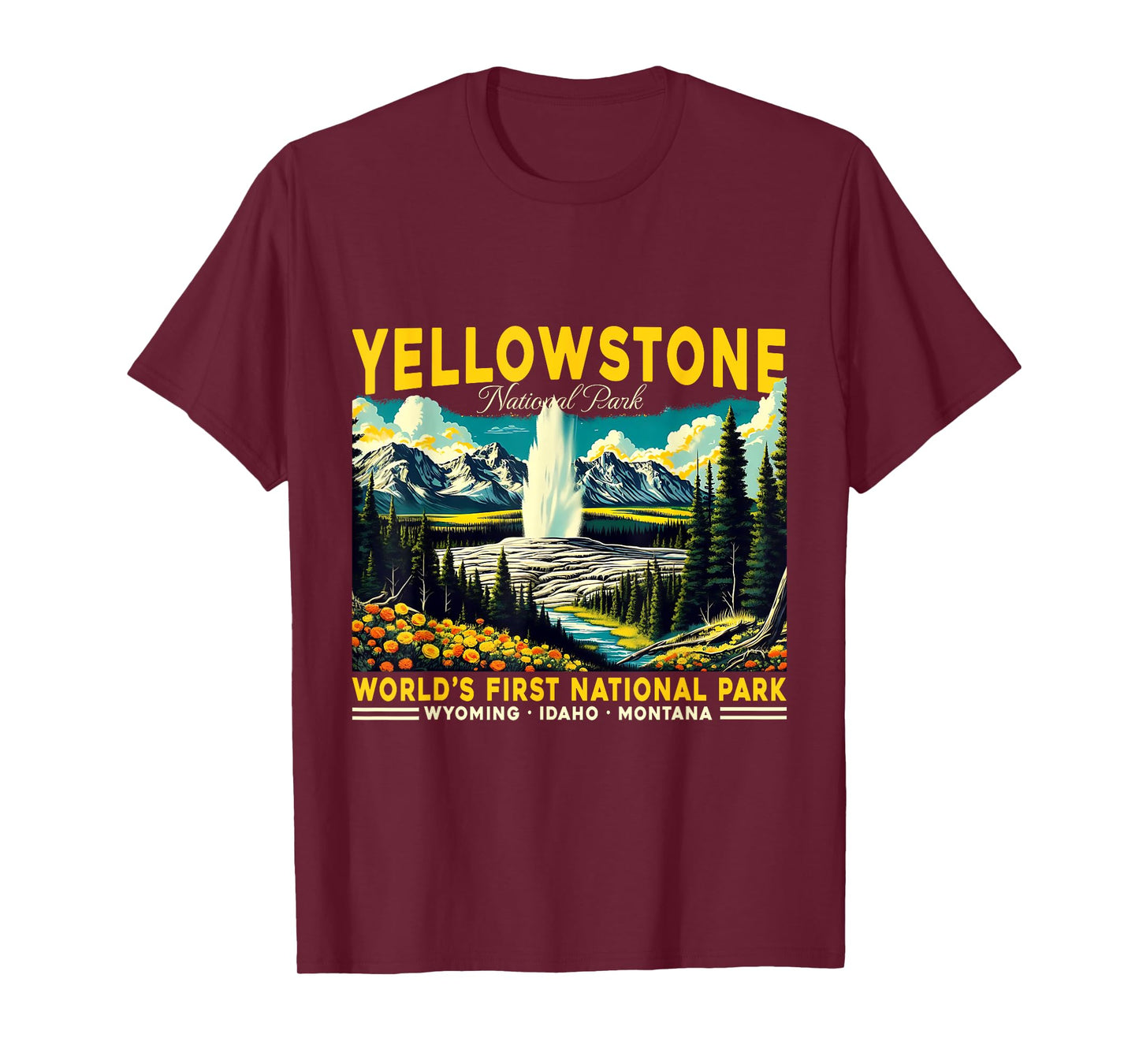 Yellowstone Road Trip 2025 National Park Retro Travel Art T-Shirt