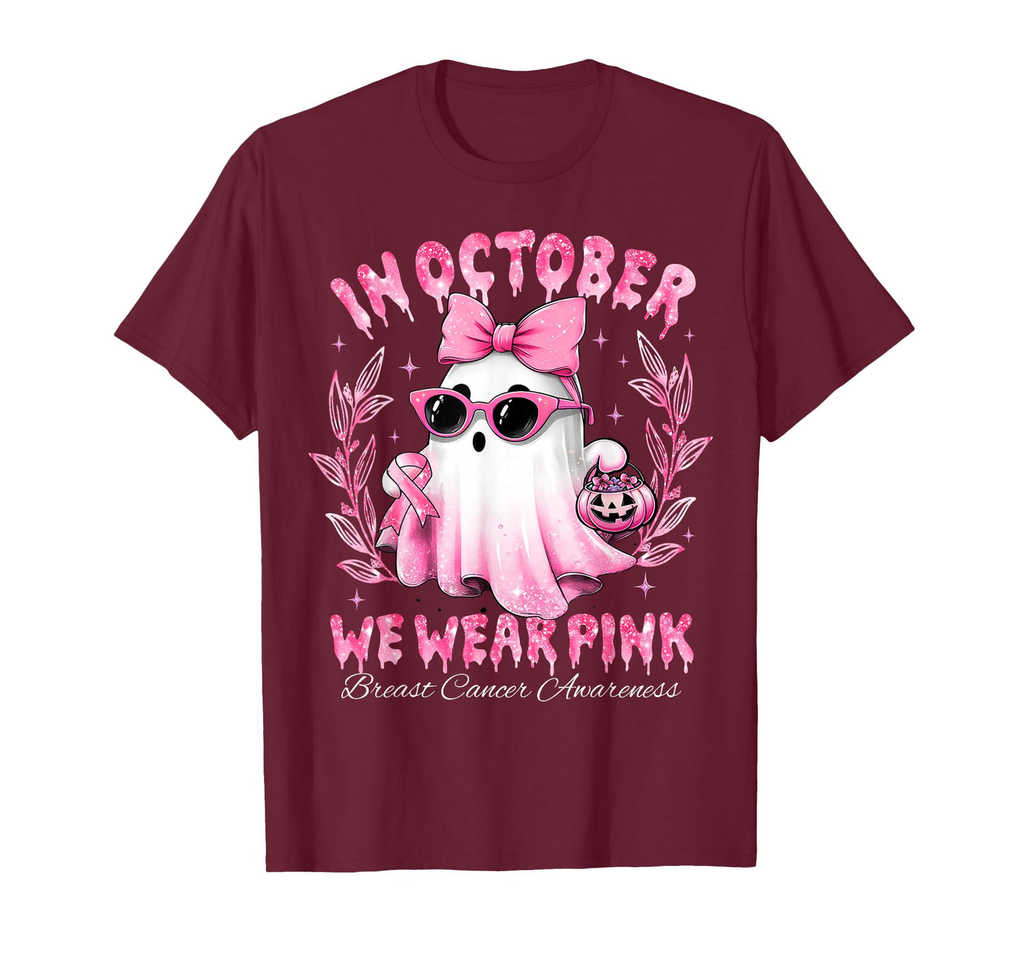 We Wear Pink Ghost Sunglasses Ribbon Breast Cancer Awareness T-Shirt