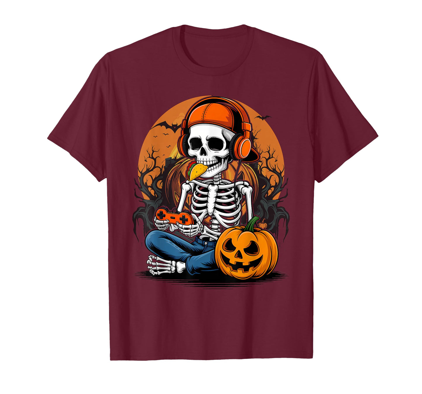 Skeleton Eating Taco Halloween Gamer Gaming Food Lover T-Shirt