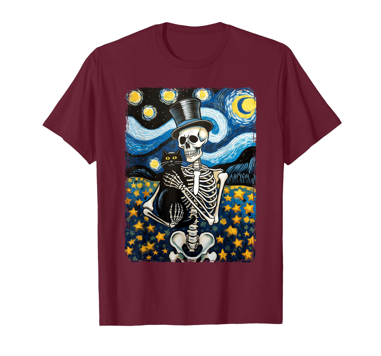 Black Cat Skeleton Vintage Goth Halloween T-Shirt