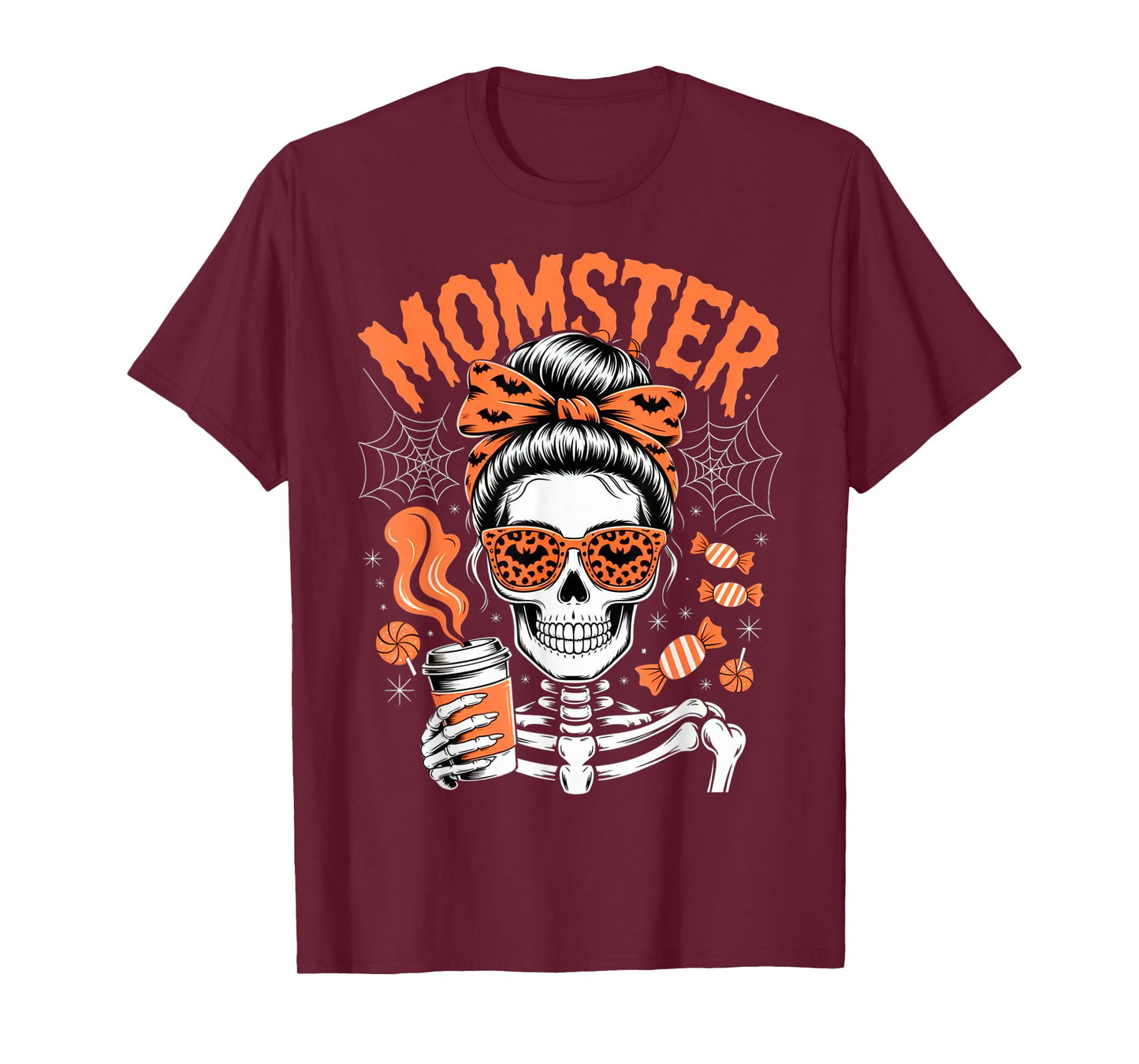 Momster Halloween Costume Skeleton Messy Bun Mother Coffee T-Shirt