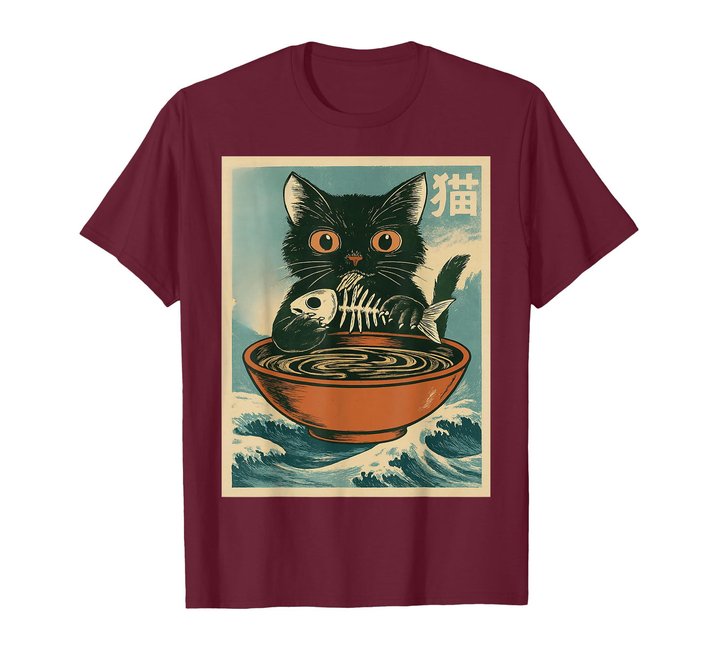 Anime Black Cat Bones Fish Japanese Funny Graphic Tees Cat T-Shirt