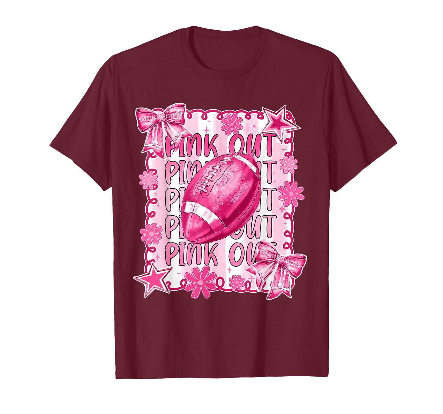 Pink Out Breast Cancer Football Coquette Bow Women Girl Mom T-Shirt