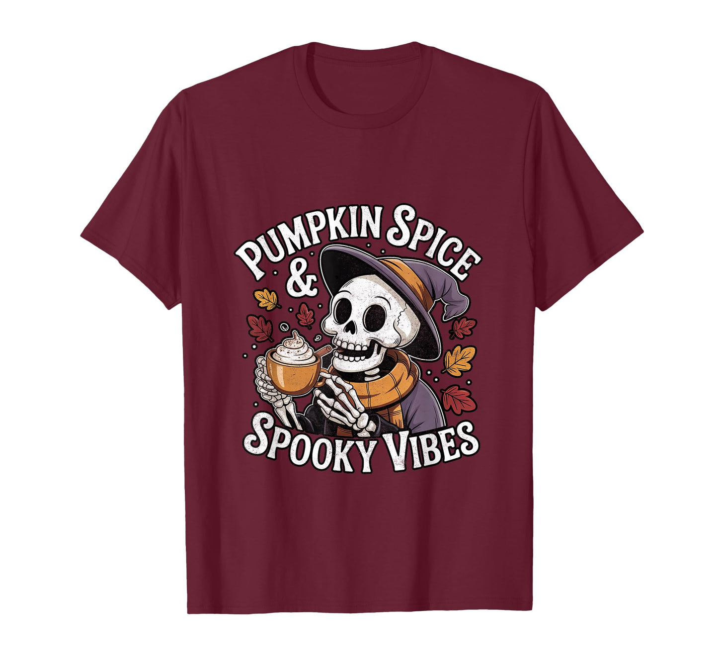 Pumpkin Spice and Spooky Vibes Halloween Woman Cute Funny T-Shirt