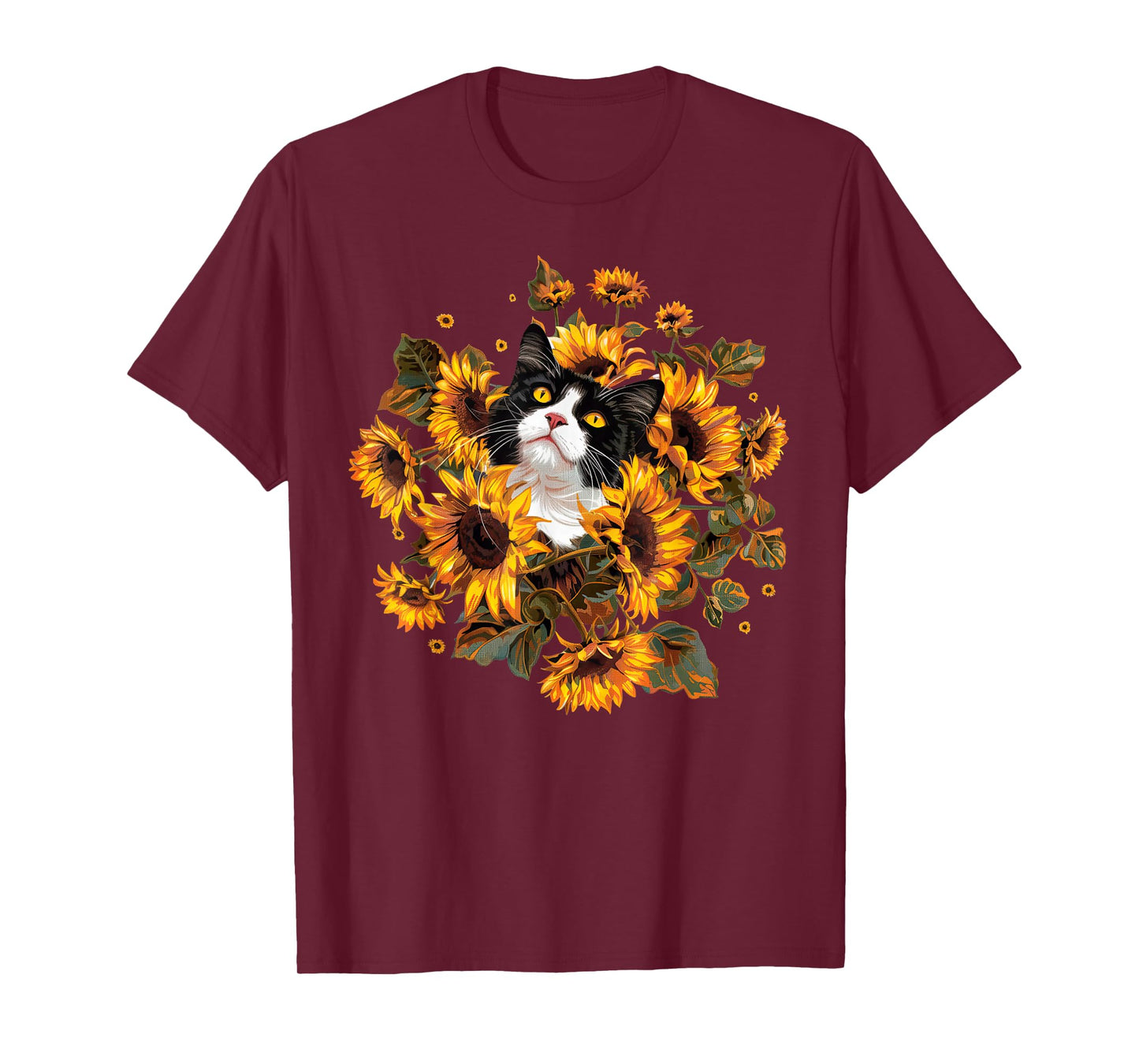 Retro Tuxedo Cat With Sunflower Cute Kitten Lover Gardening T-Shirt