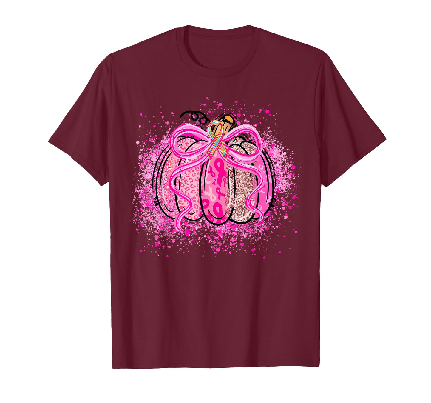 Pink Ribbon Coquette Bow Pumpkin Breast Cancer Awareness T-Shirt