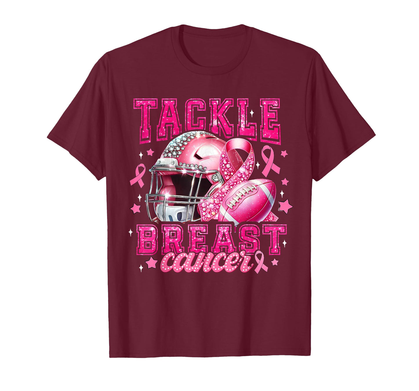 Tackle Breast Cancer Awareness Pink Ribbon American Football T-Shirt