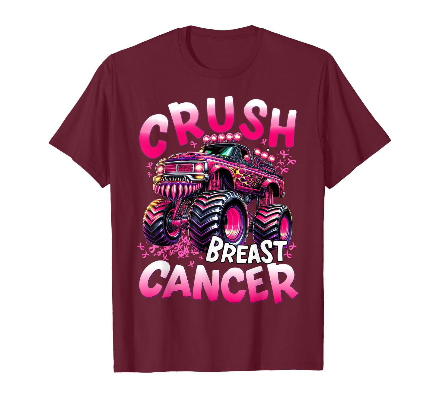Crush Breast Cancer Monster Truck Girls Boys Pink Awareness T-Shirt