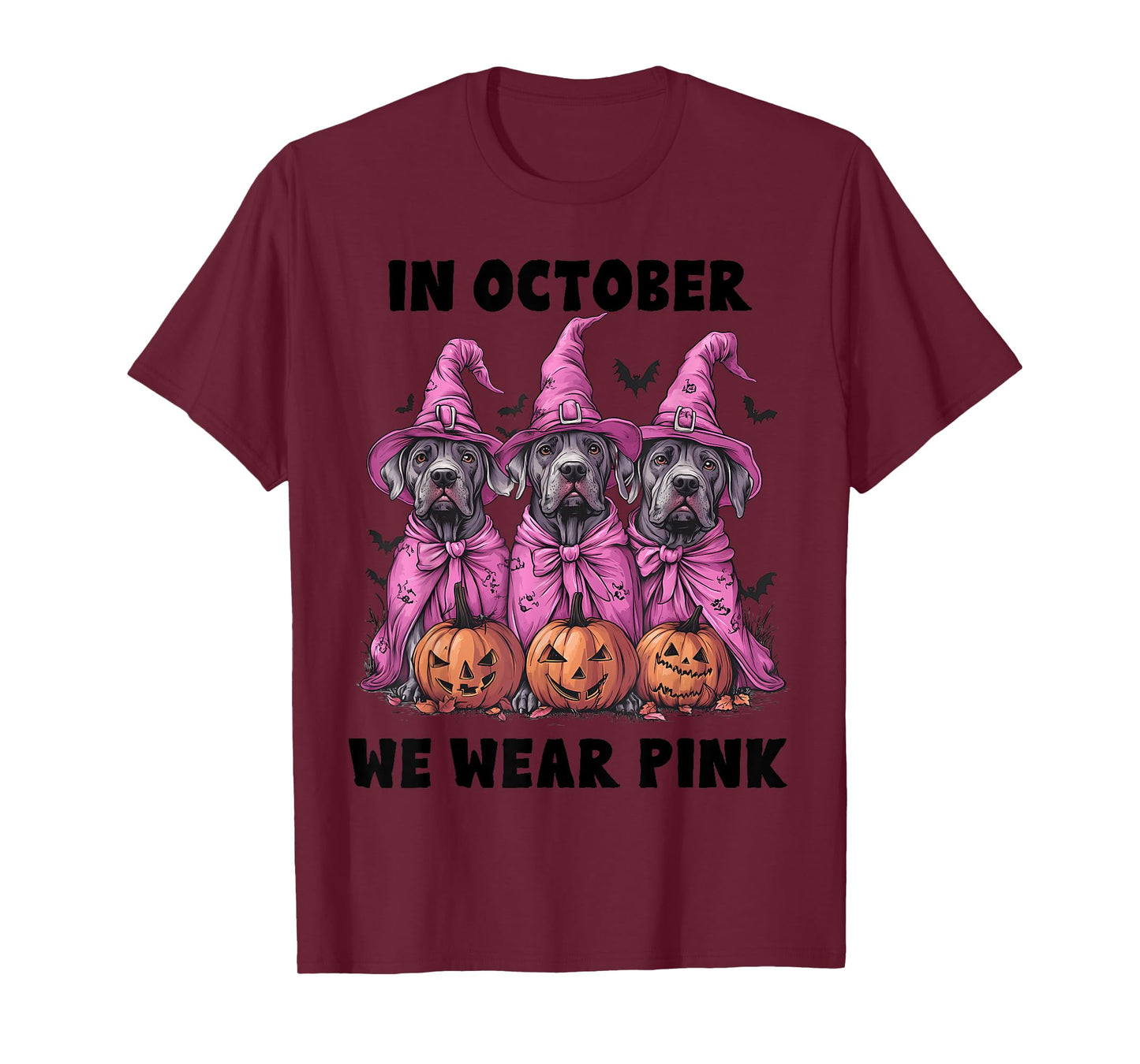 In October We Wear Pink Great Dane Halloween Breast Cancer T-Shirt