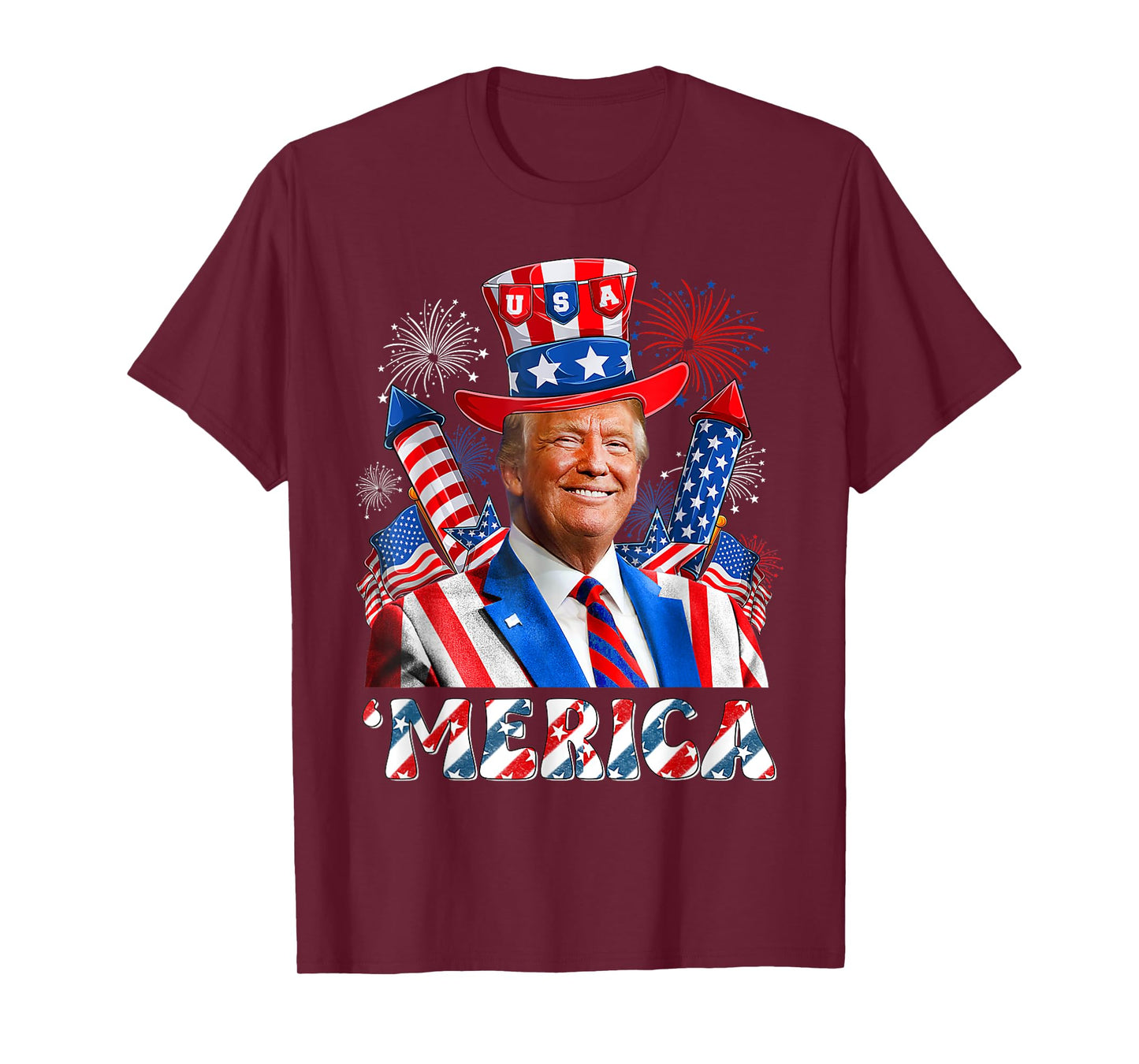 'MERICA TRUMP Happy 4th Of July Trump American Flag Funny T-Shirt