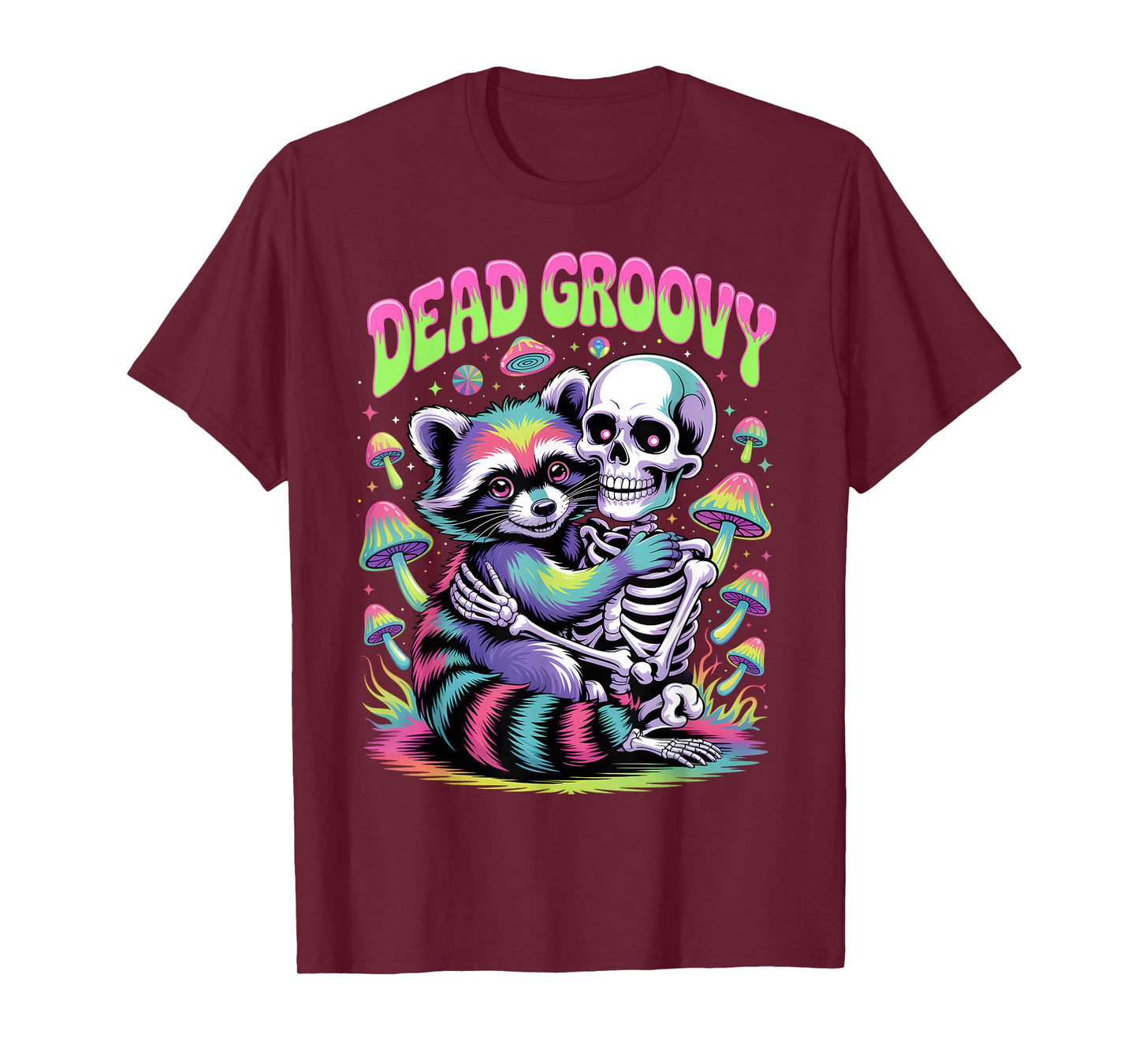 Dead Groovy Skeleton and Raccoon Halloween T-Shirt