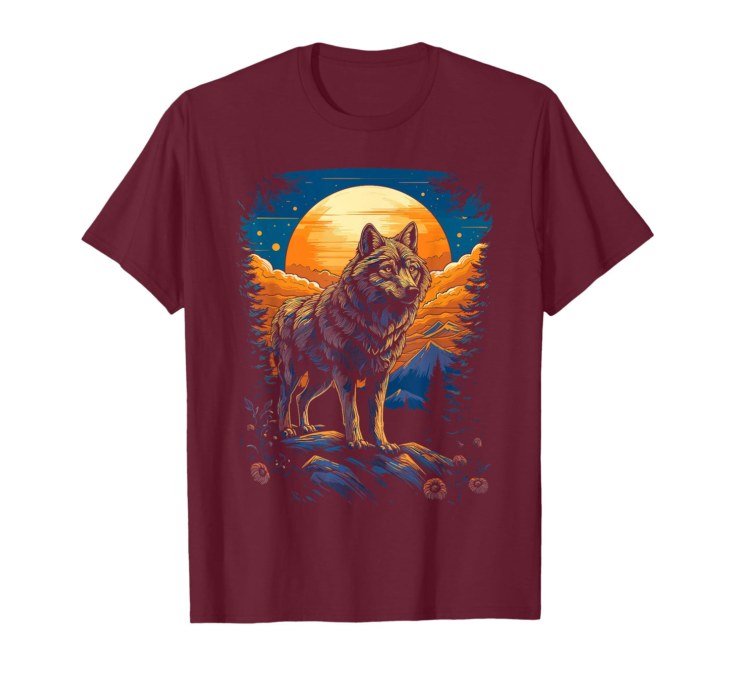 Wolf and Moon, Forest, Nature Art Women, Men T-Shirt