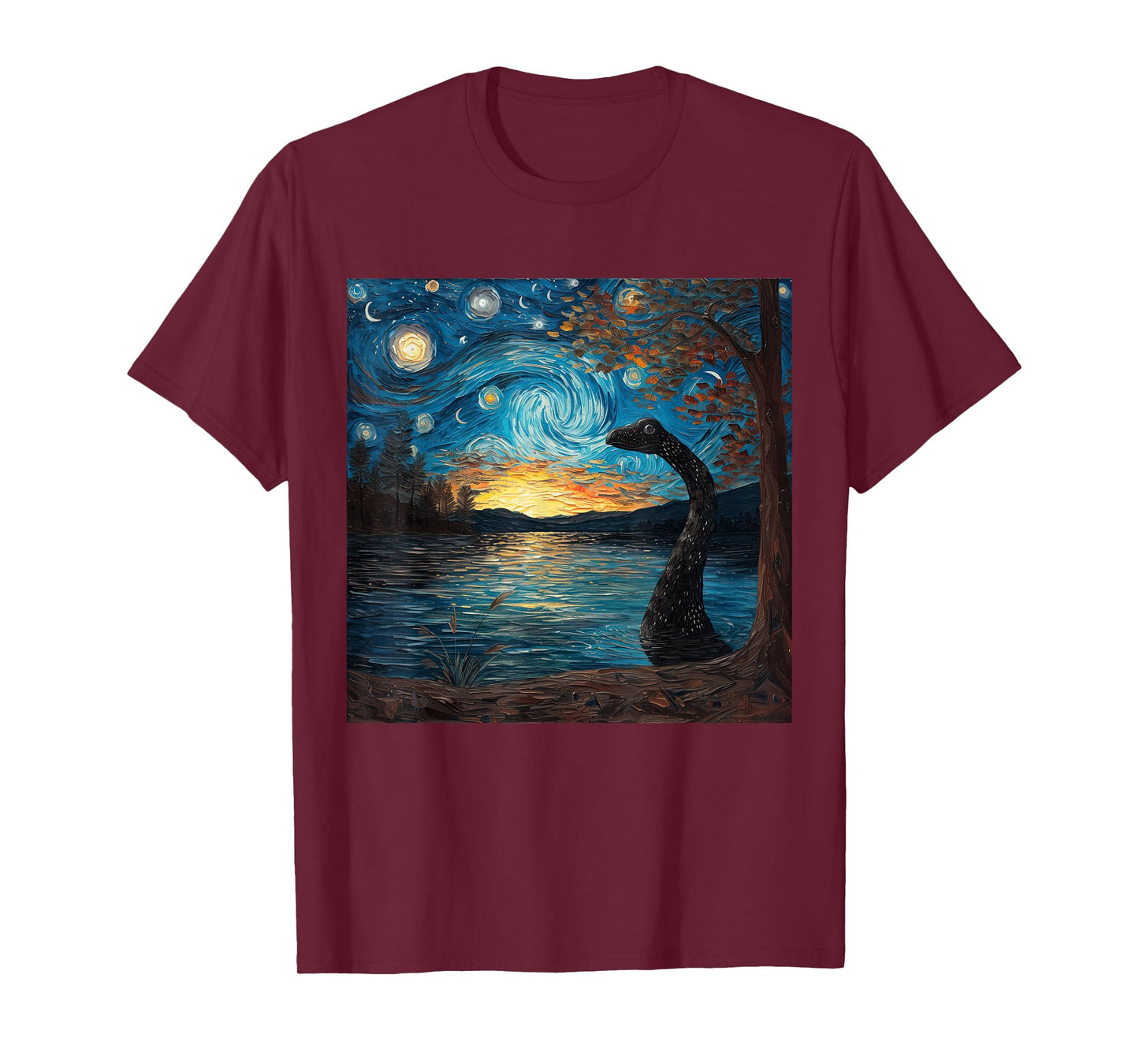 Loch Ness Monster Starry Night Van Gogh Style Nessie T-Shirt