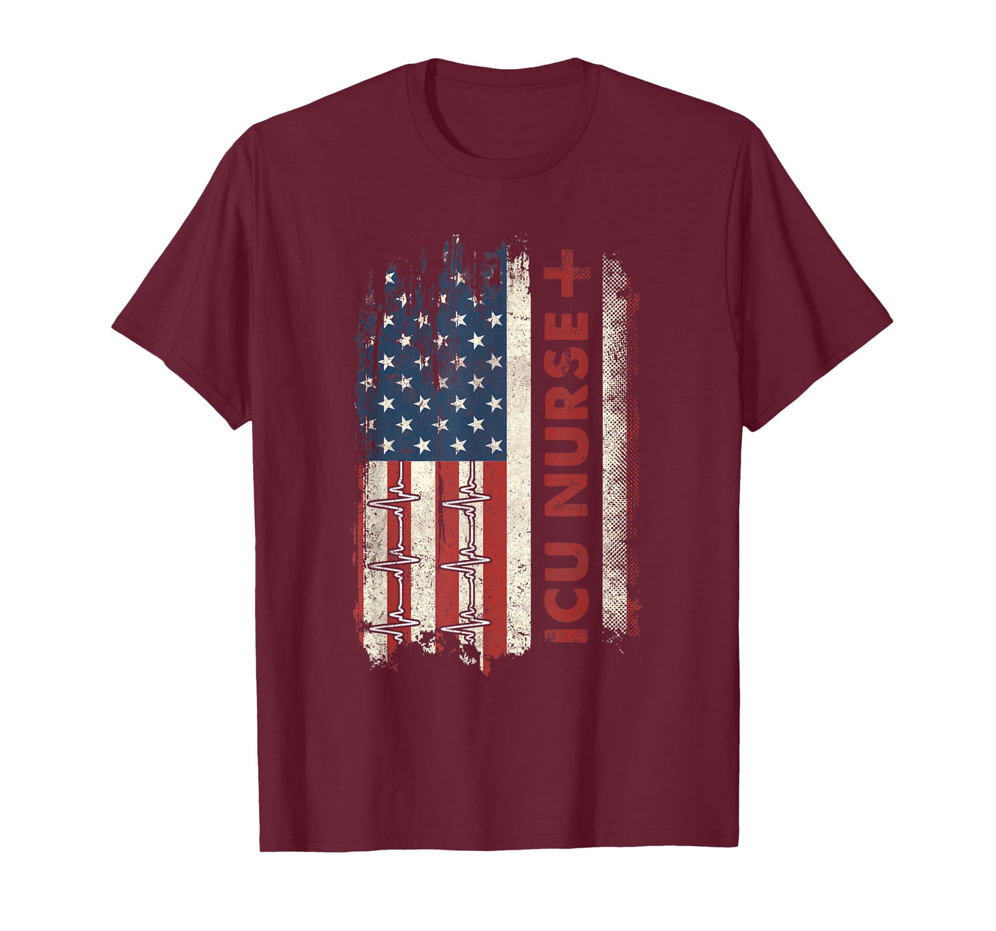 ICU Nurse Flag Patriotic Nurse 4th Of July American Flag T-Shirt