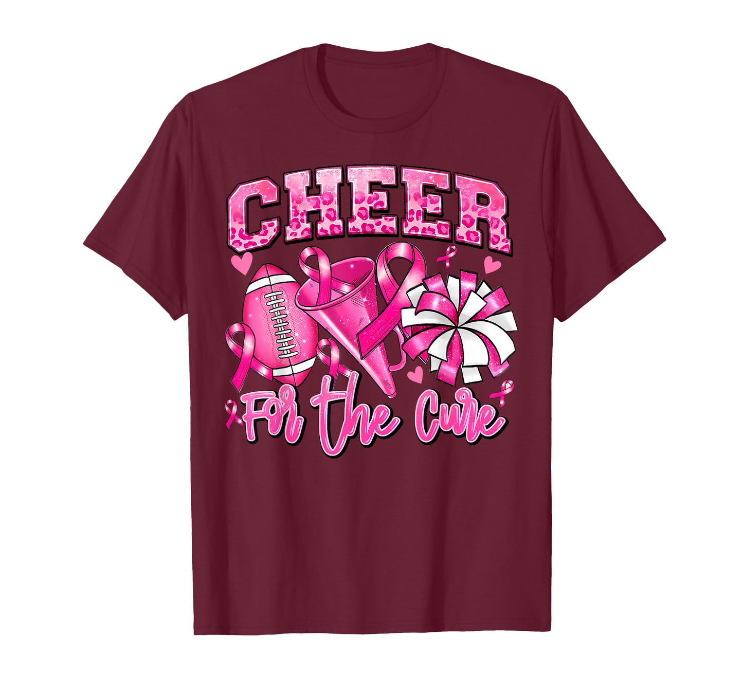 Football Cheer For The Cure Pink Ribbon Breast Cancer Womens T-Shirt