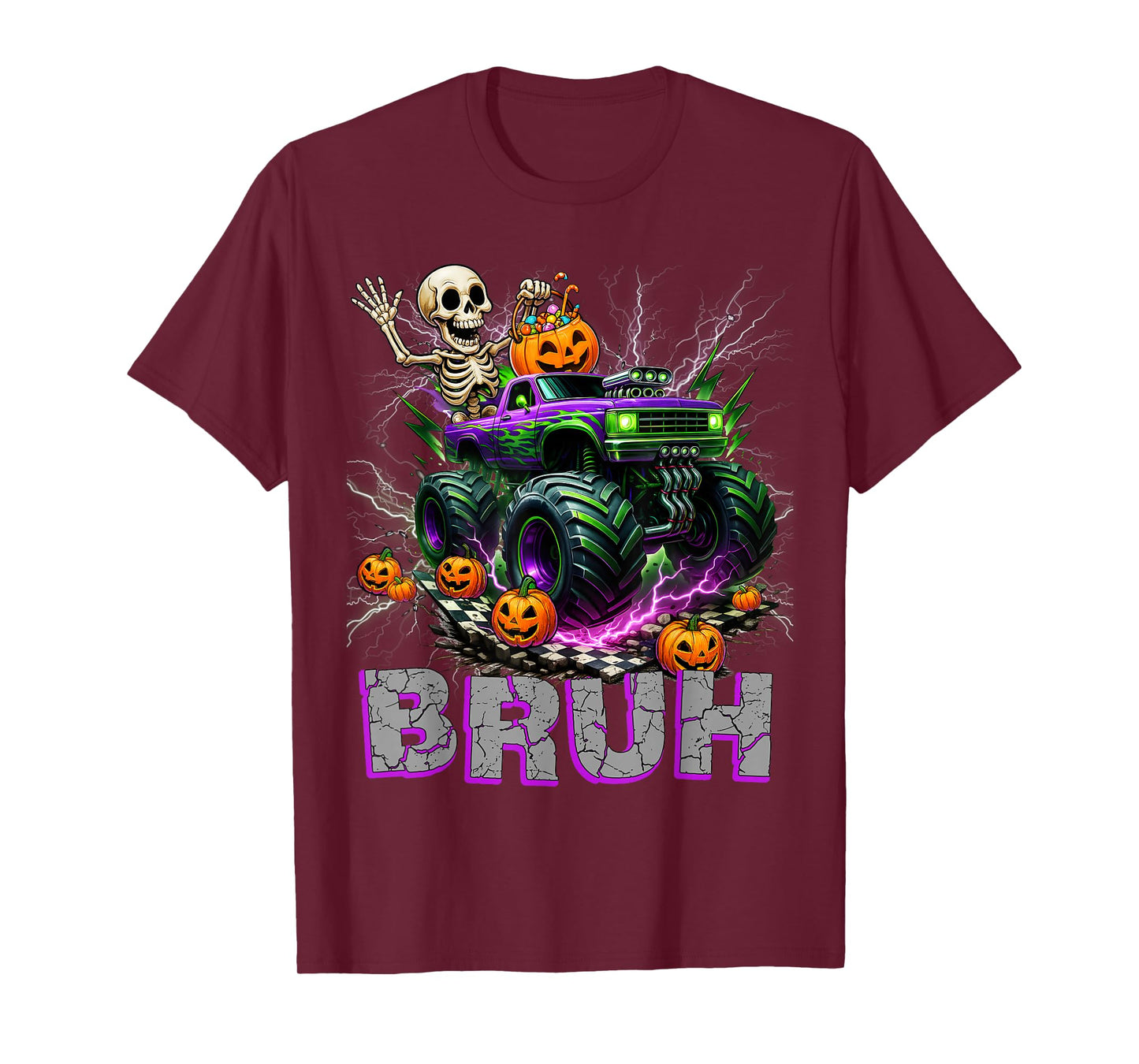 Skeleton Riding Monster Truck Halloween Costumes Boys Kids T-Shirt