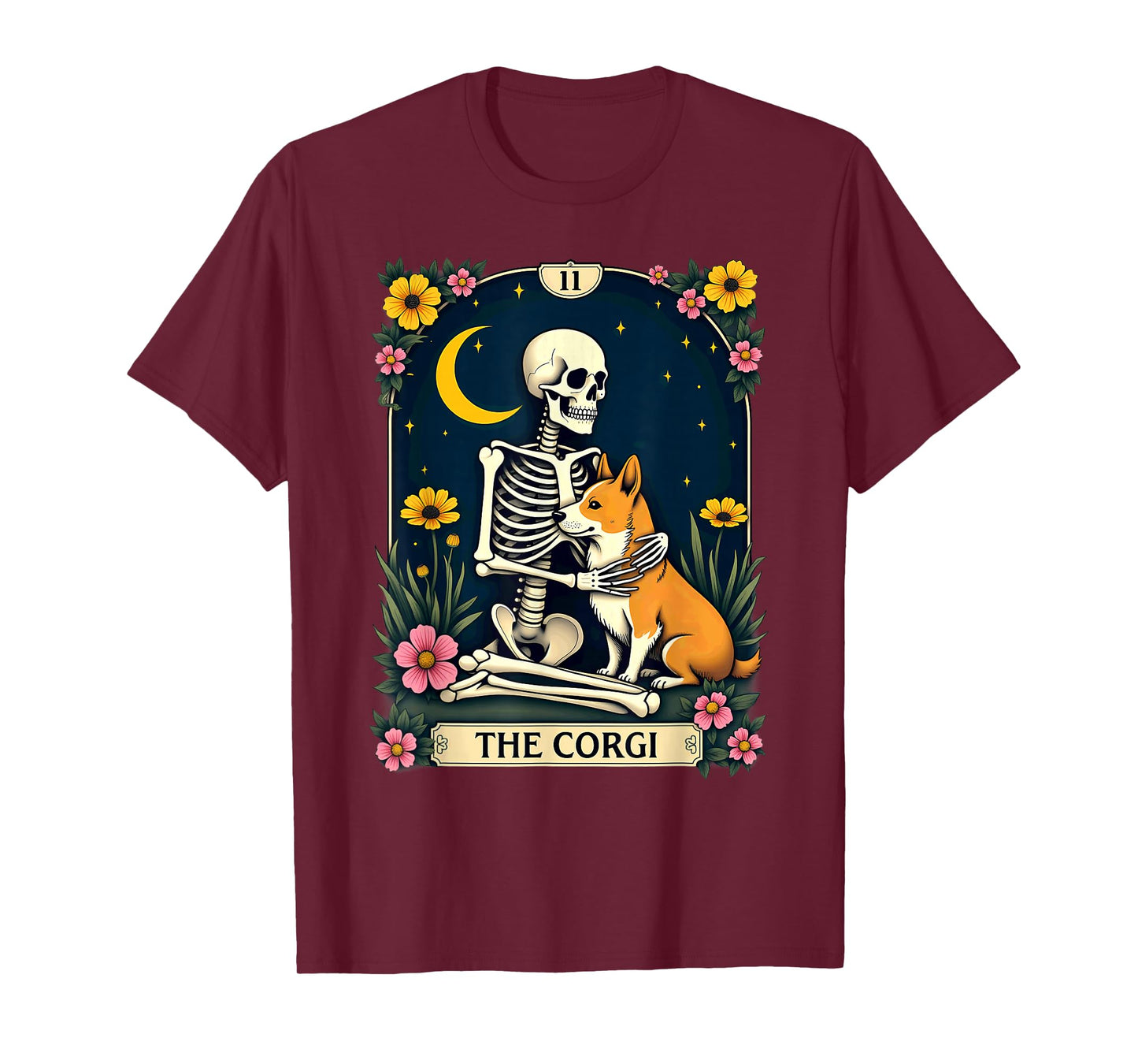 Gothic Tarot Card The Corgi Skeleton Halloween T-Shirt