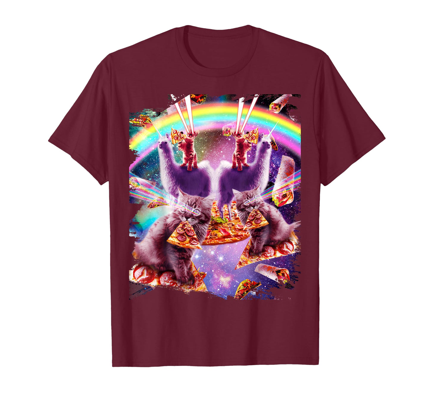 Laser Pizza Cat On Llama, Lazer Kitty Cats In Rainbow Space T-Shirt