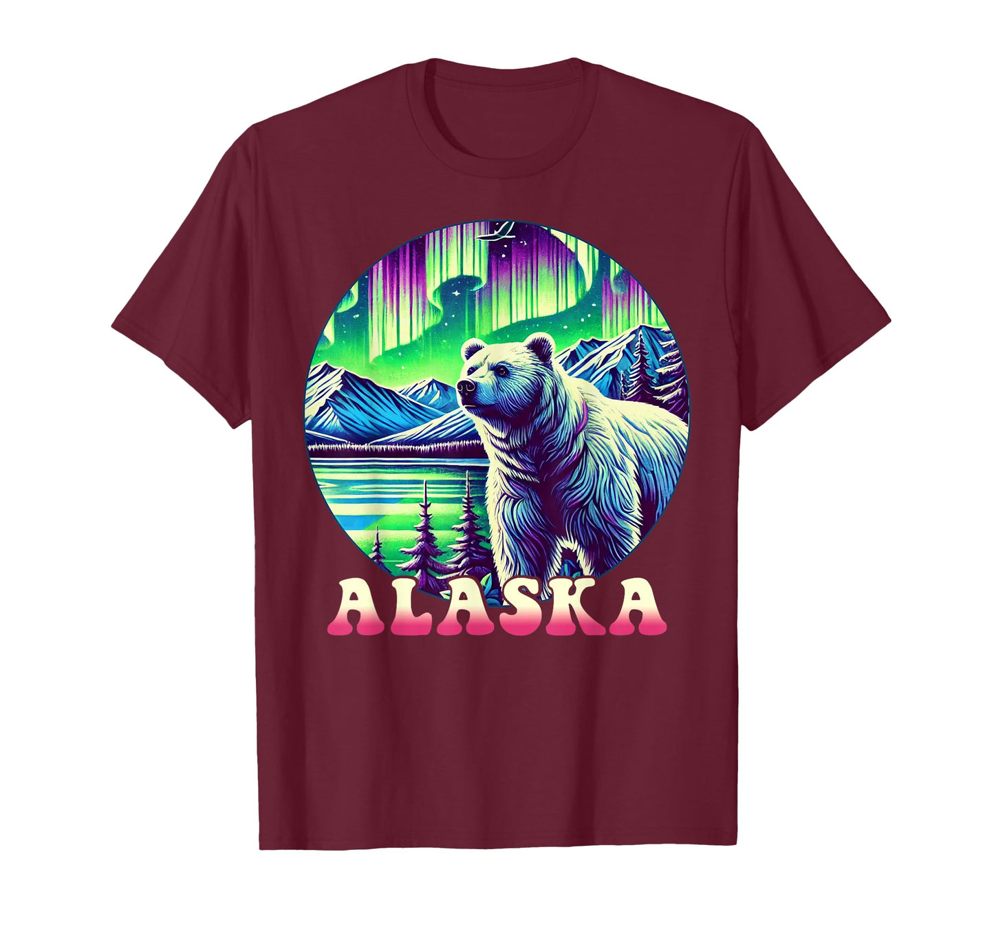 Alaska Northern Lights Aurora Viewing Alaska Vacation Bear T-Shirt
