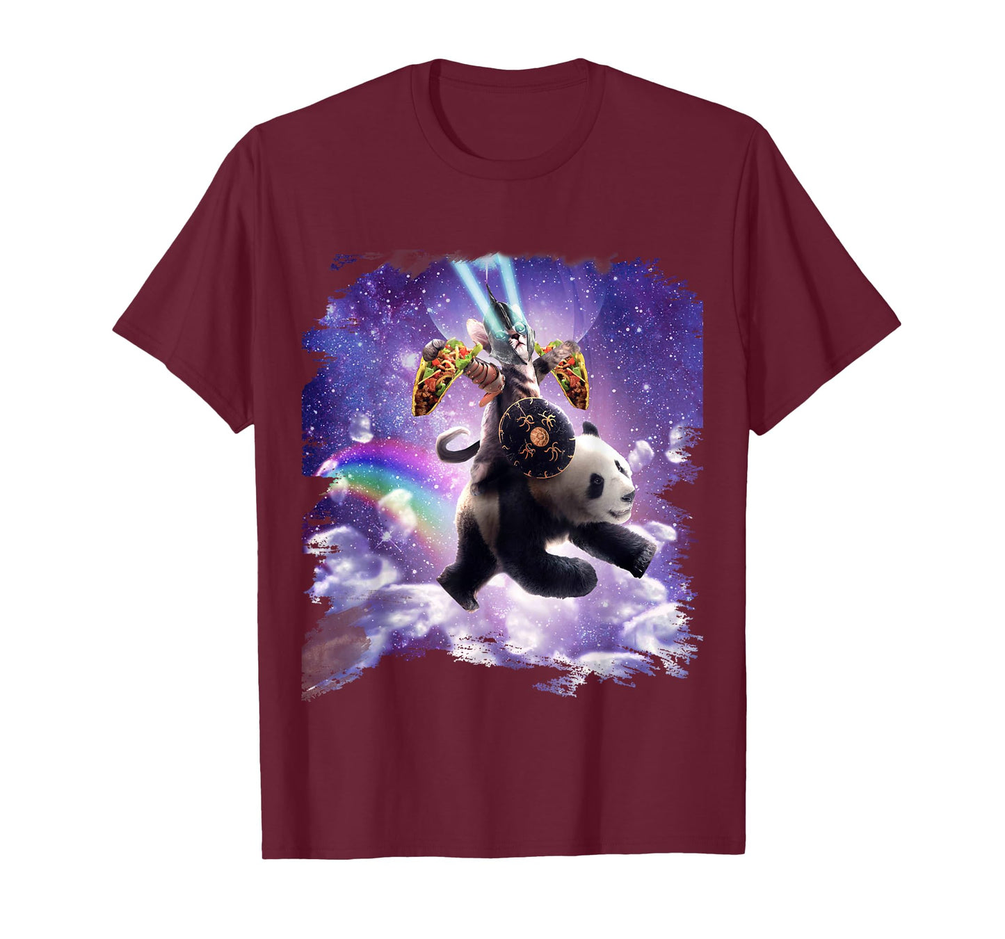 Lazer Warrior Space Cat Riding Panda With Taco T-Shirt