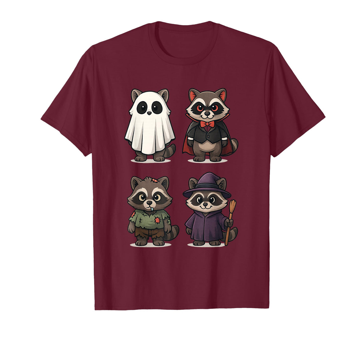 Funny Racoon Ghost Witch Zombie Halloween Costume Boys Girls T-Shirt