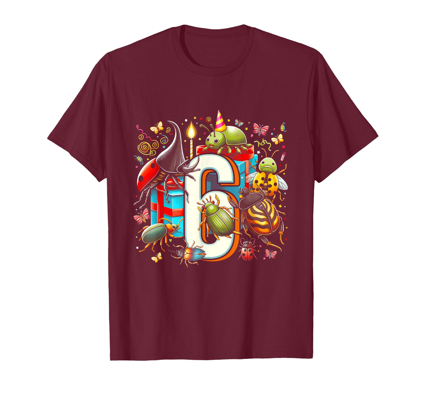 Kids 6th Birthday Bugs Insects Beetles Biology 6 Year Old T-Shirt