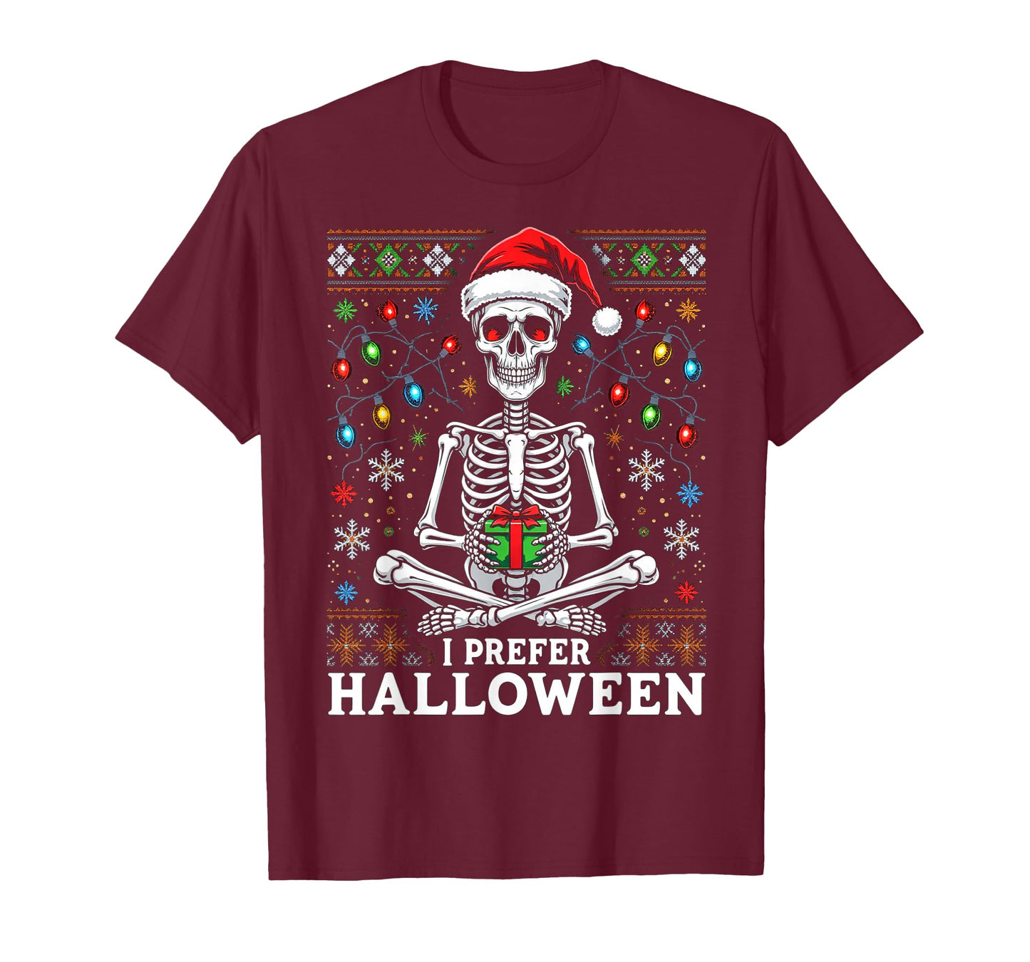 Funny Christmas 2025 Skeleton I Prefer Halloween Ugly Xmas T-Shirt
