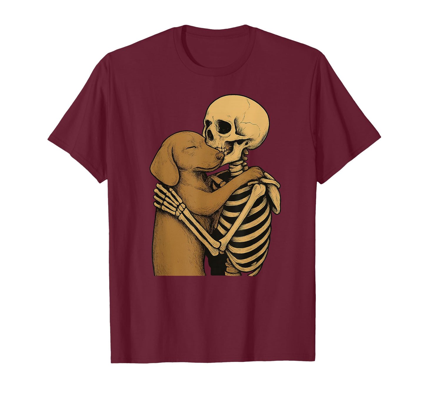 Skeleton Hugging Dachshund Dog Halloween T-Shirt