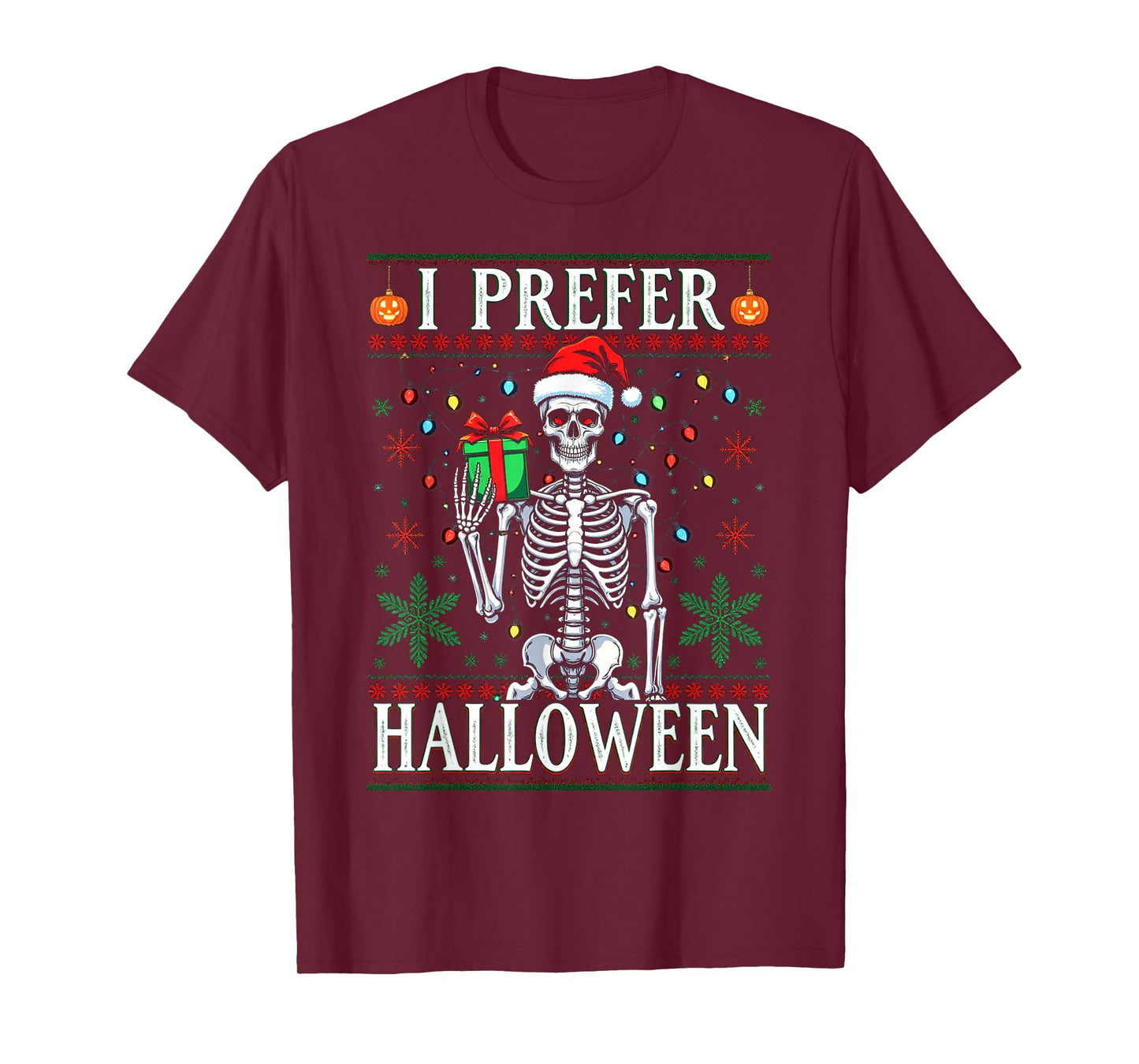 Funny Christmas 2025 Skeleton I Prefer Halloween Ugly Xmas T-Shirt
