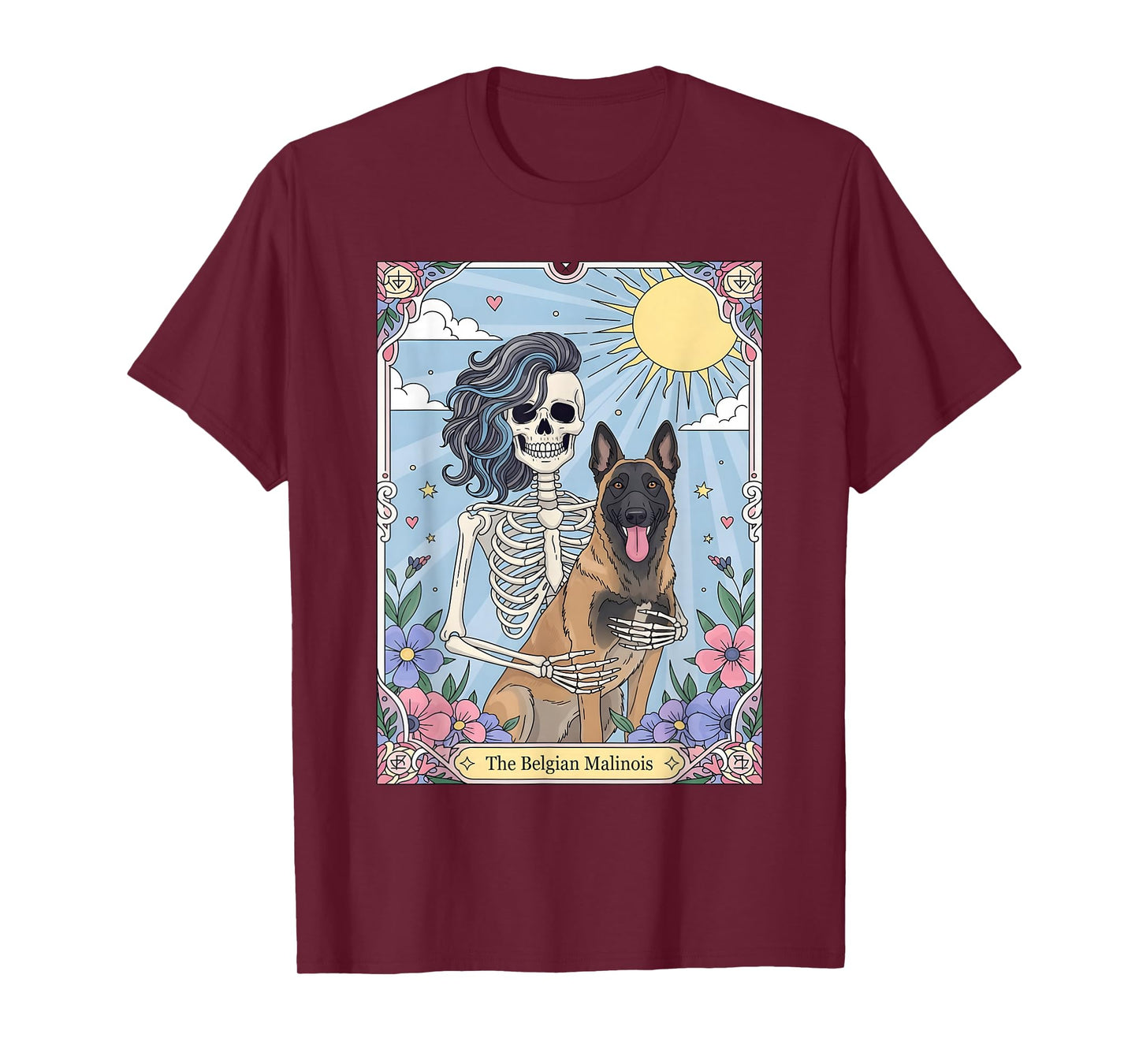 Belgian Malinois Dog Tarot Card Halloween Costume Skeleton T-Shirt