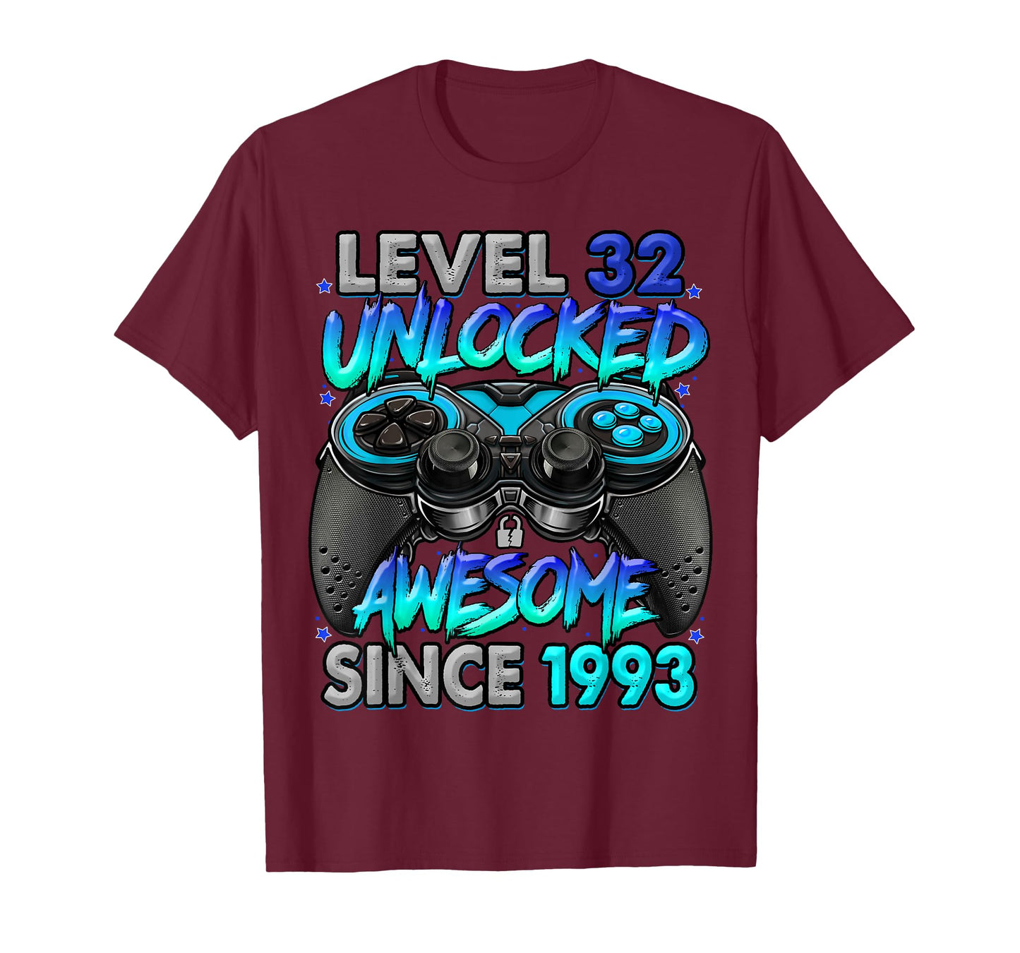 Level 32 Unlocked Awesome Since 1993 32nd Birthday Gaming T-Shirt