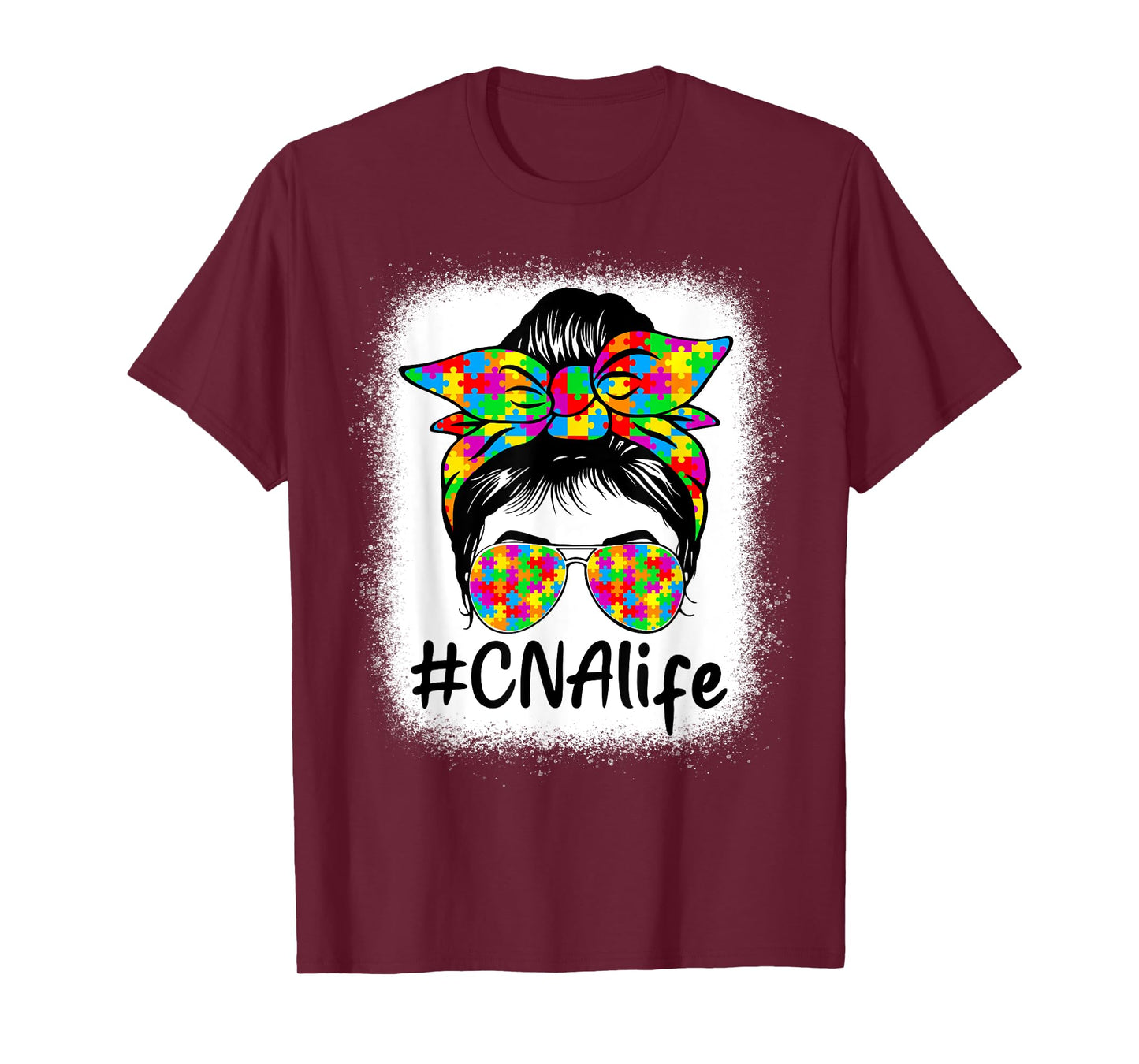 CNA Certified Nursing Assistant Messy Bun Autism Awareness T-Shirt