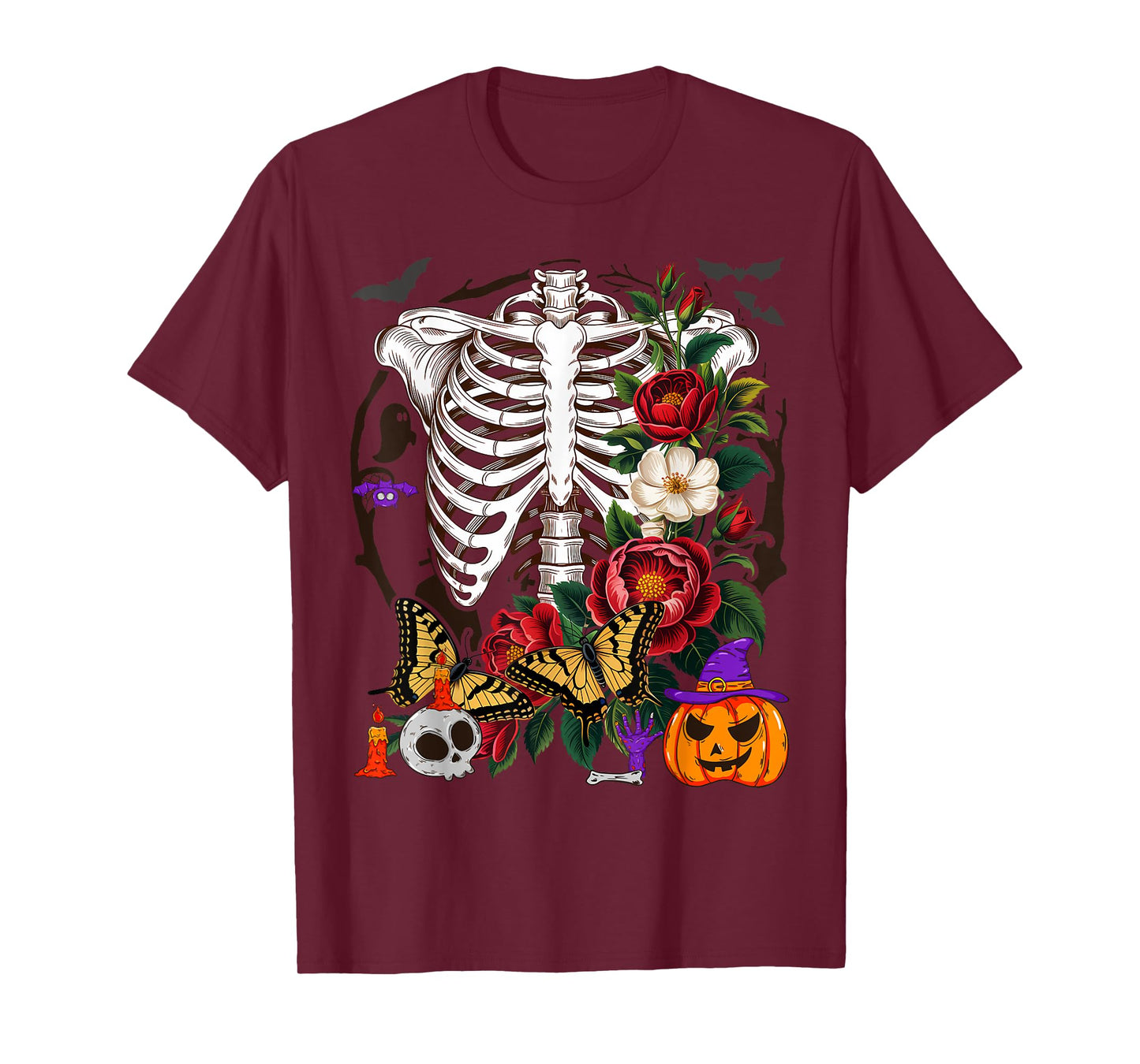 Floral Skeleton X-ray Ribcage Flower Goth Halloween T-Shirt