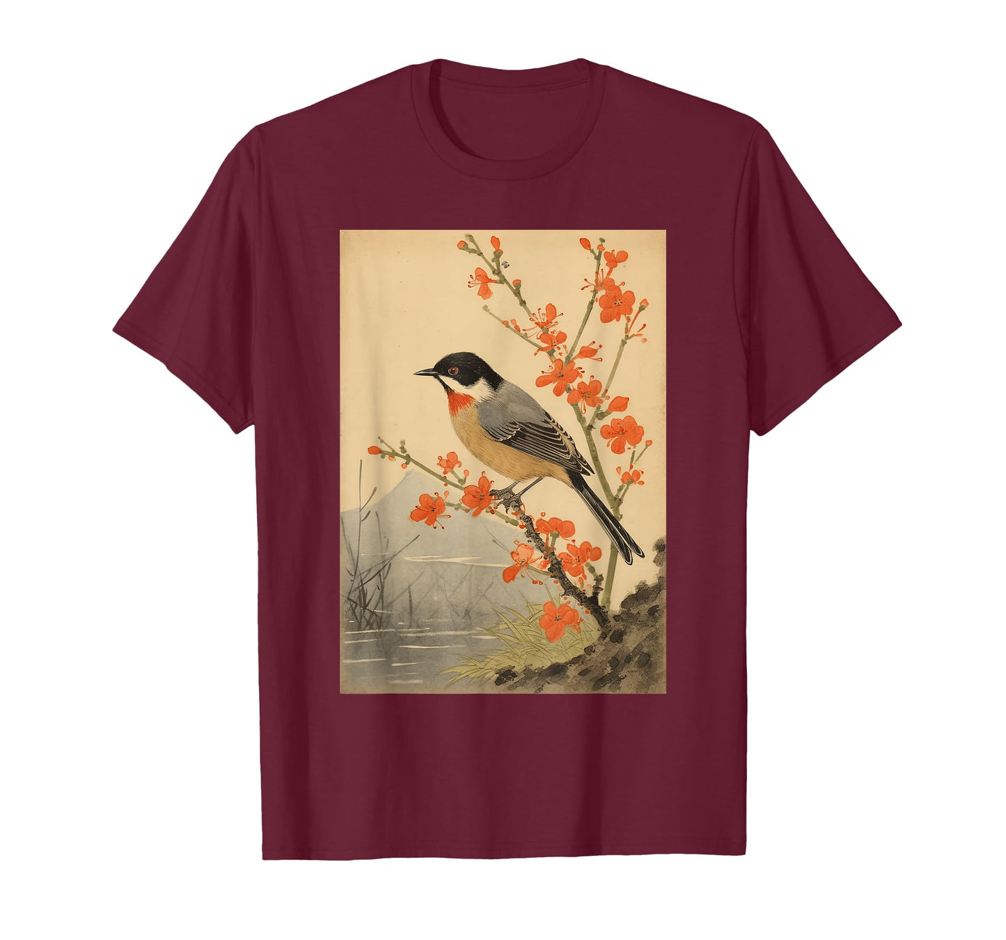 Japanese Woodblock Art - Vintage Songbird Beauty T-Shirt