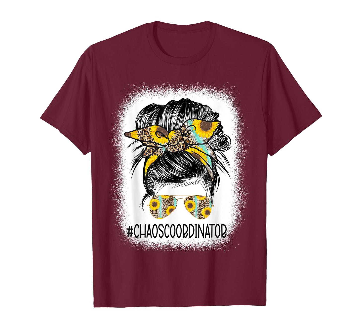 Bleached Chaos Coordinator leopard sunflower Messy Bun T-Shirt