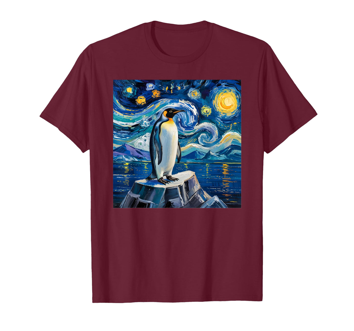 Penguin Starry Night Funny Penguin Art Van Gogh Style T-Shirt