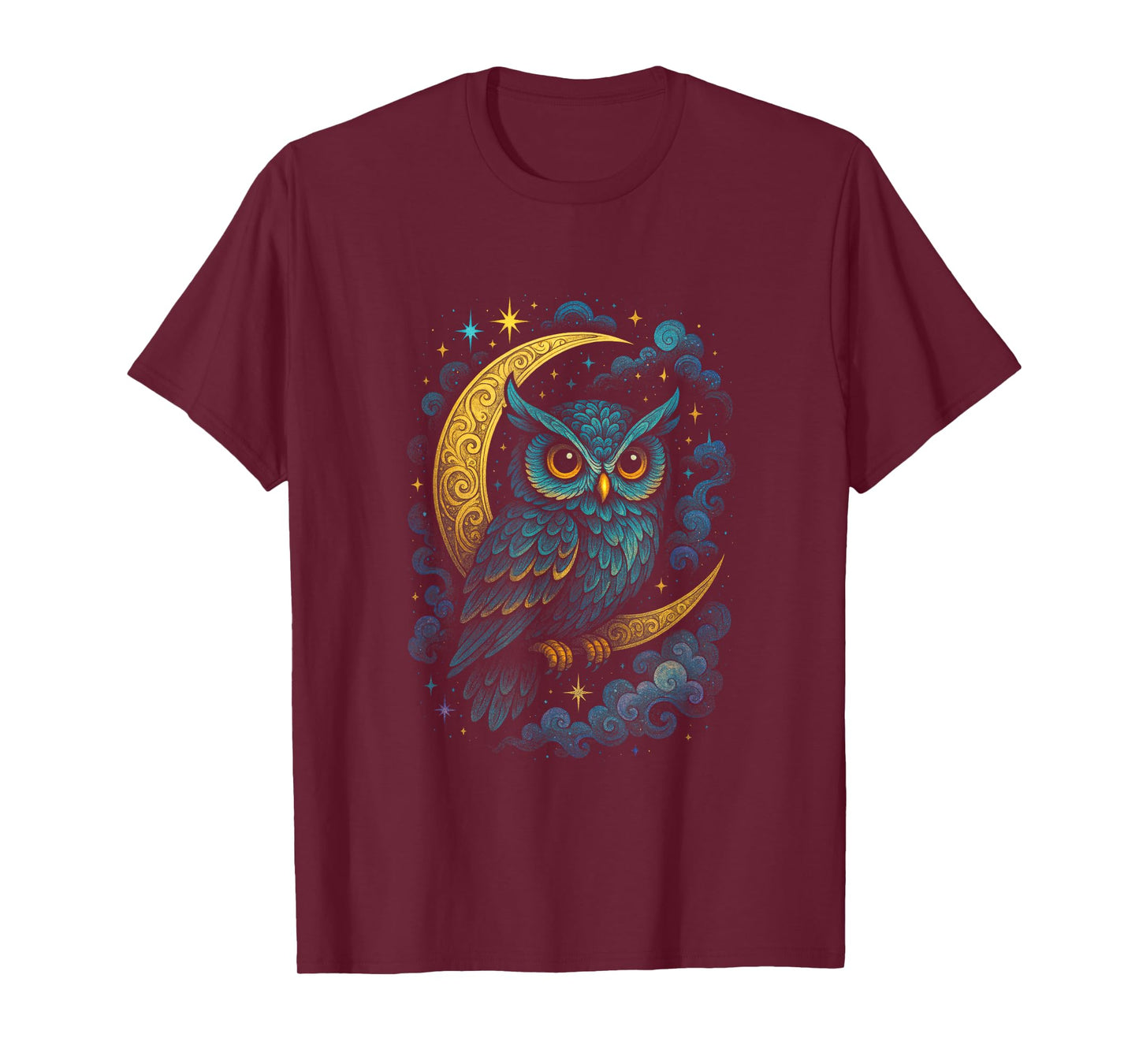 Owl Moon Stars Night Cosmic Mystical Colorful T-Shirt