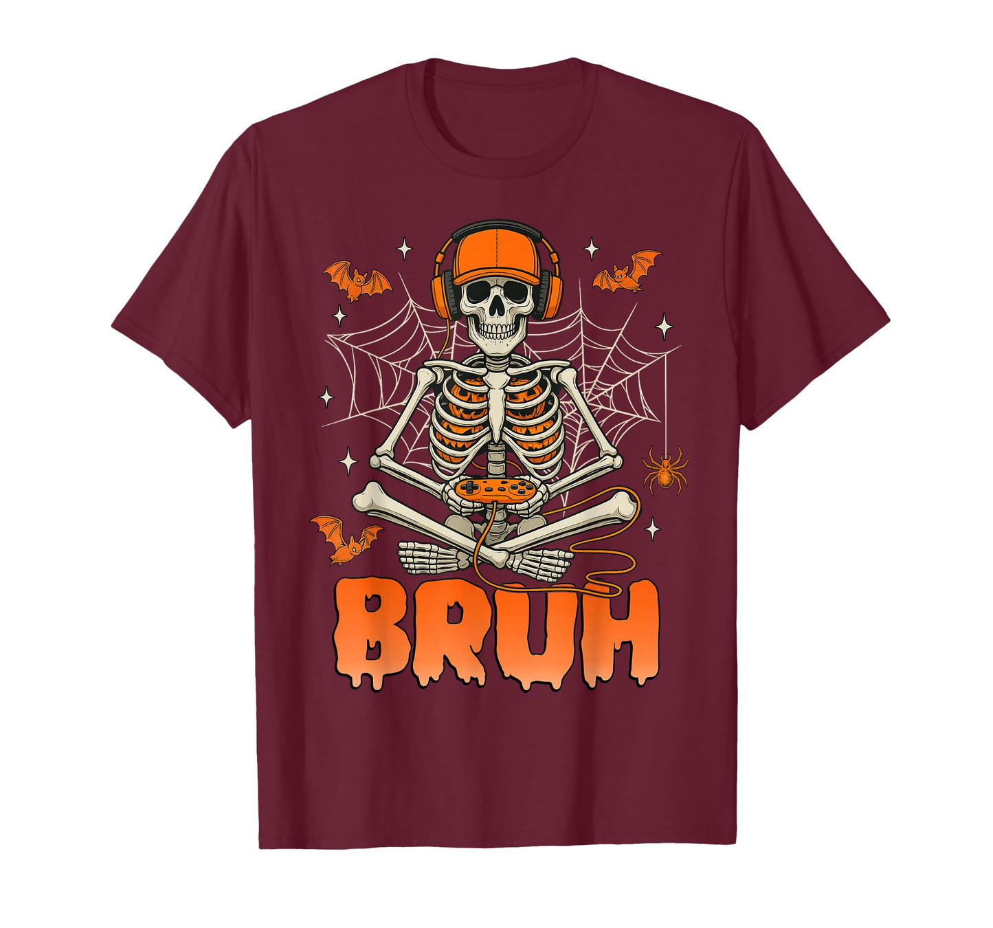 Bruh Halloween Boys Kids Gamer Mens Skeleton Video Gaming T-Shirt