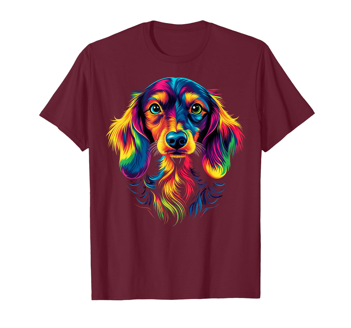 Colorful Long-Haired Dachshund Doxie Wiener Dog Lover Black T-Shirt for Men Women Kids