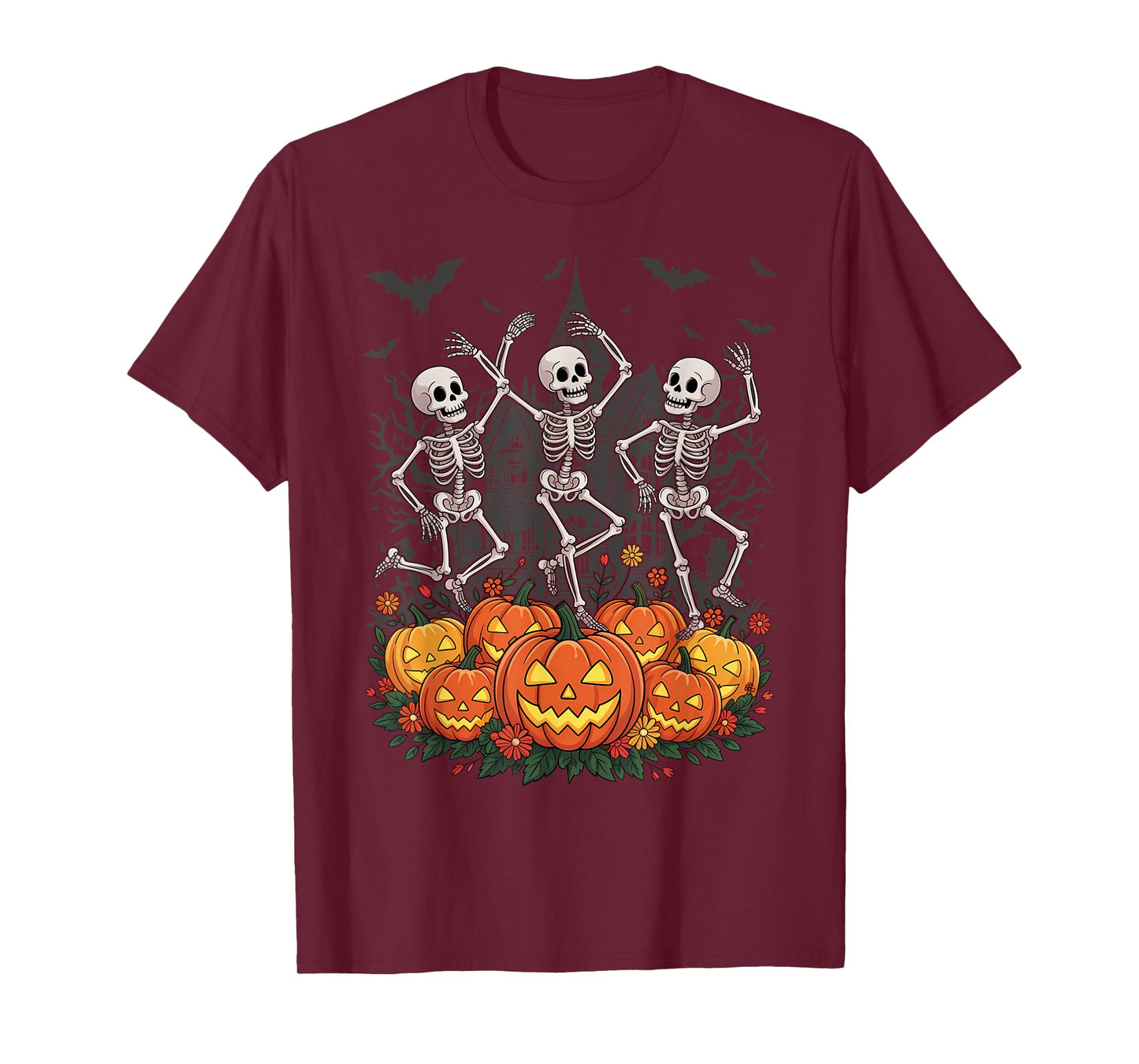 Dancing Skeletons Vintage Floral Skeleton Flower Halloween T-Shirt