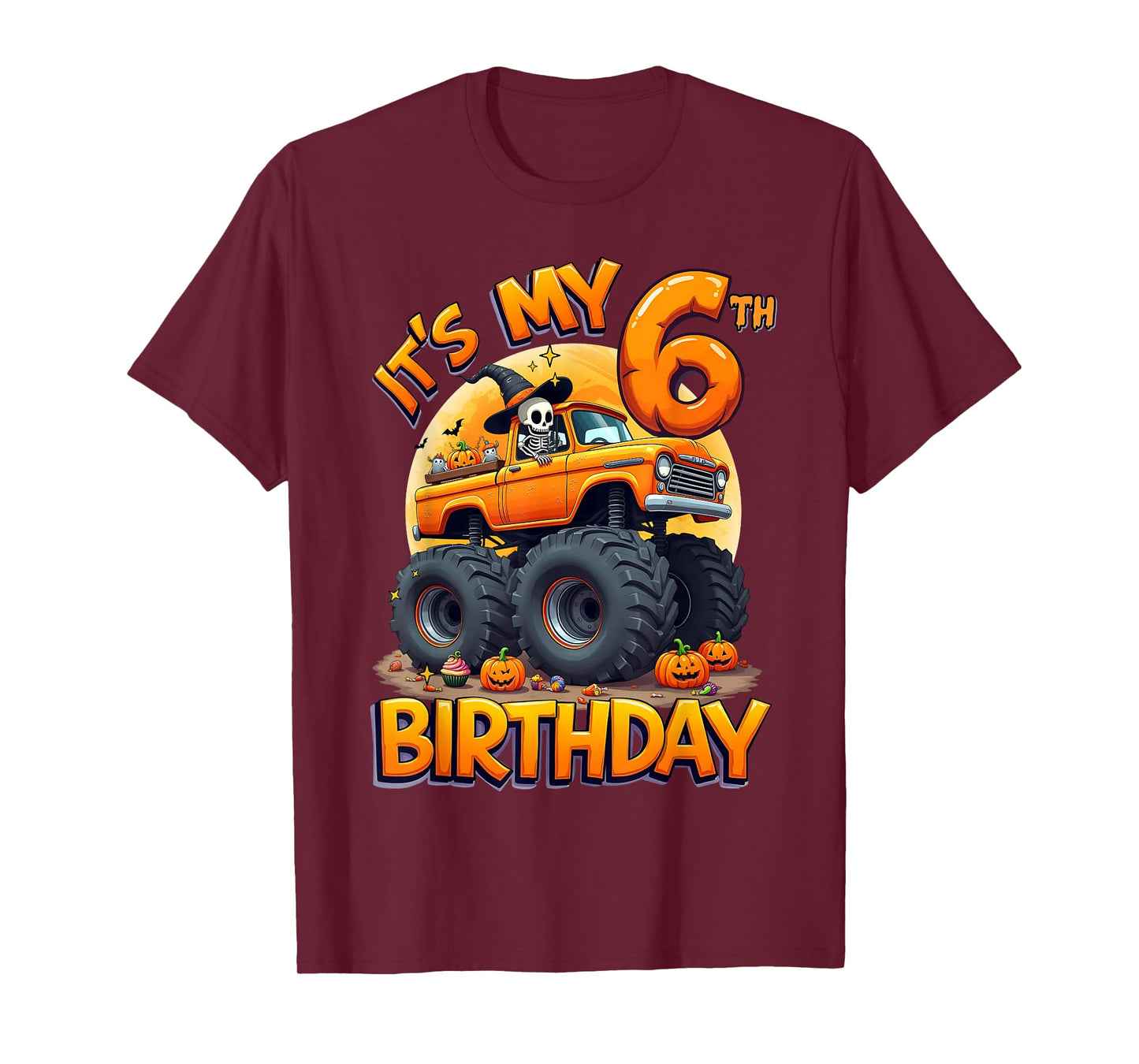 Kids It's My 6th Birthday Boy Halloween Monster Truck T-Shirt